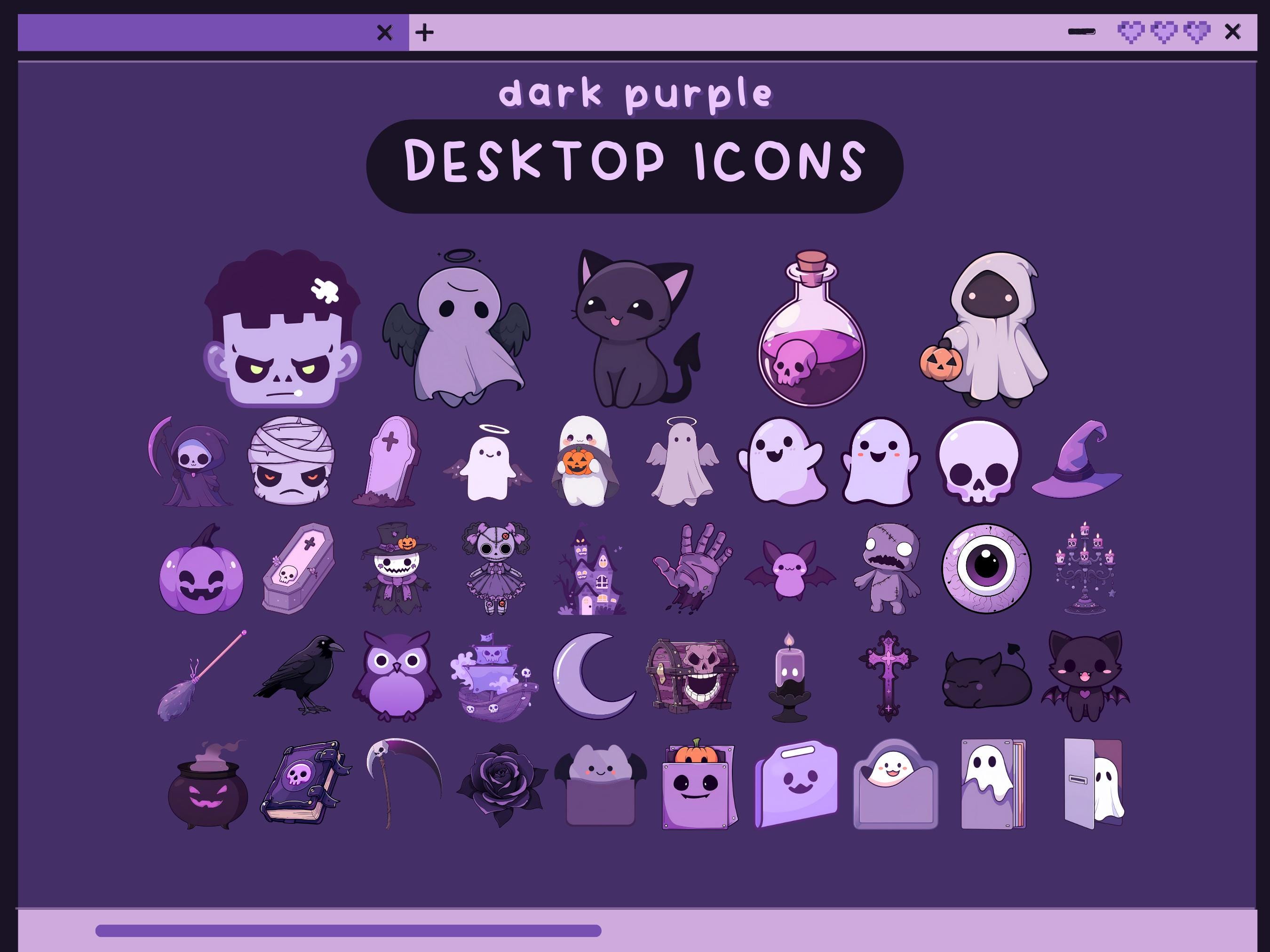 icone desktop viola scuro icone desktop organizer estetiche halloween set icone cartelle gatti icone windows mac sfondo kawaii cartelle carine