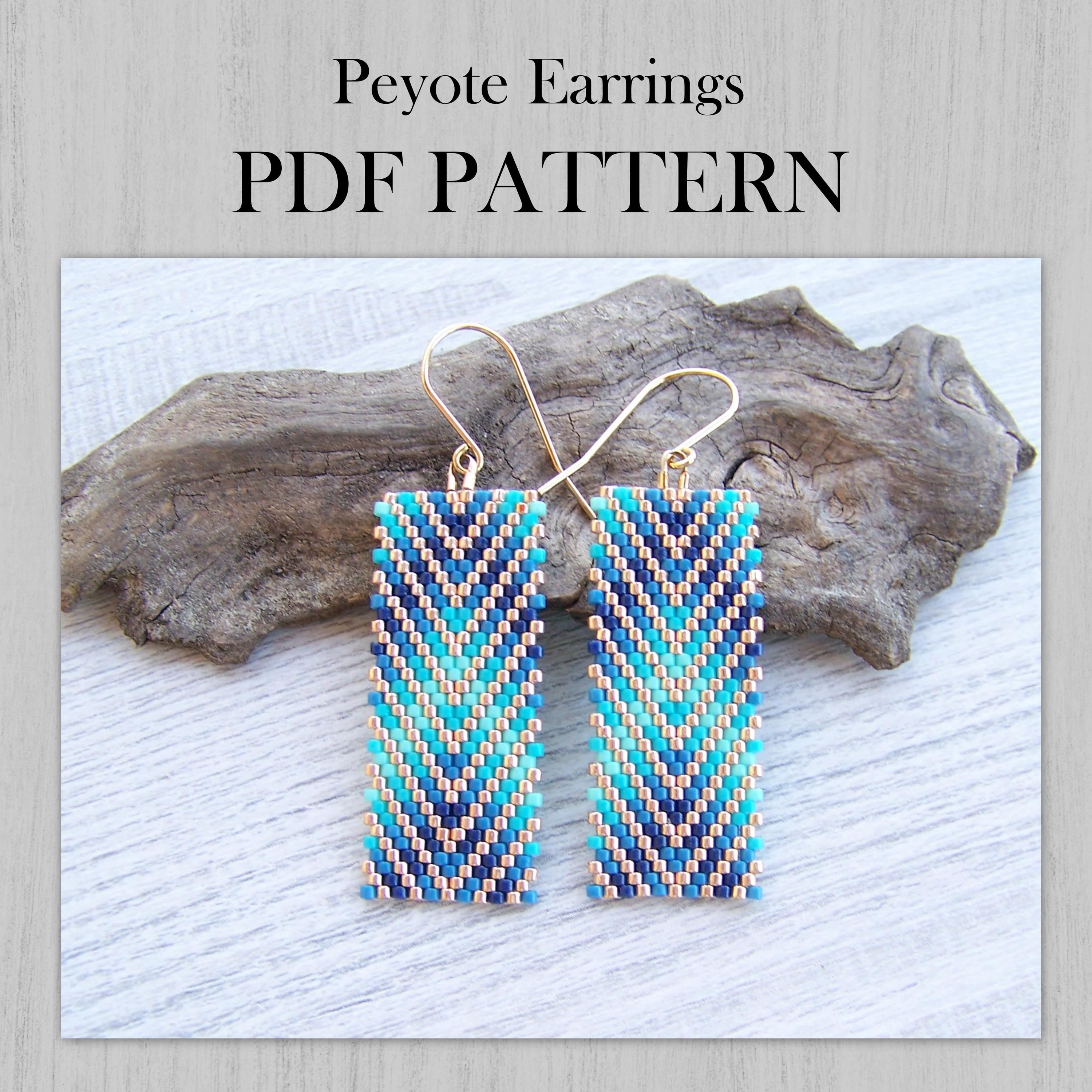 Schema PDF per orecchini a punto Peyote con punti PARI, schema PDF per orecchini con sfumatura blu, schema PDF per perline geometriche Miyuki Delica c