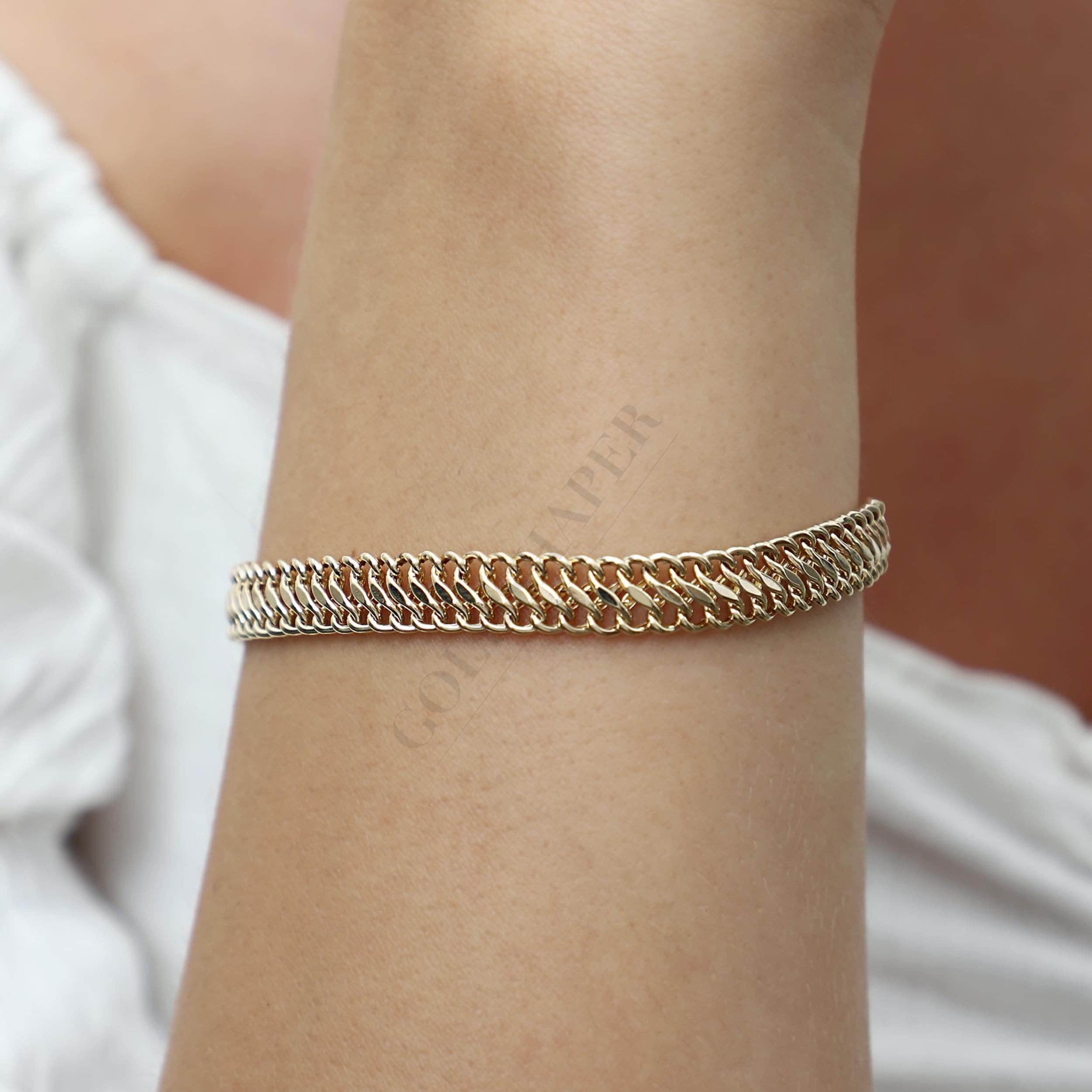 Bracciale a doppia catena a maglie larghe 14K, bracciale a doppia maglia a maglie larghe, girocollo a catena Vienna da 7 mm, bracciale Vienna, catena