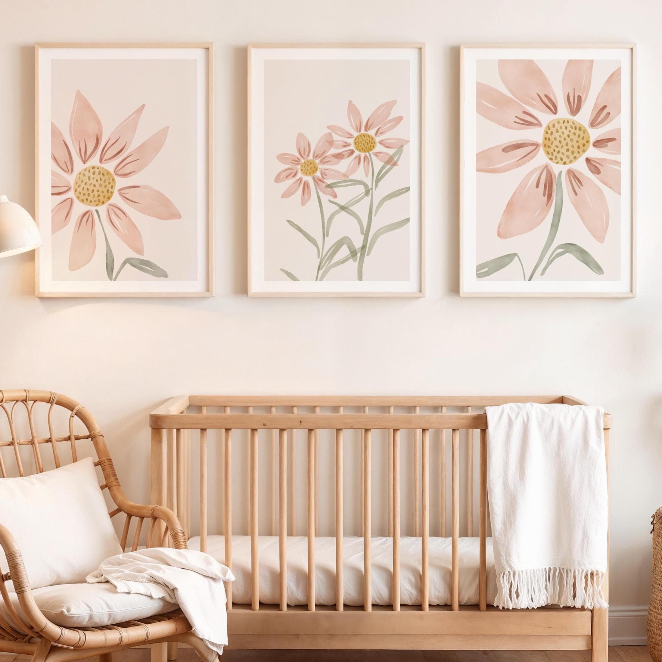 Set di 3 stampe, arte murale con fiori di campo, set di stampe con fiori di campo, cameretta con fiori di campo, stampa con fiori di campo, cameretta