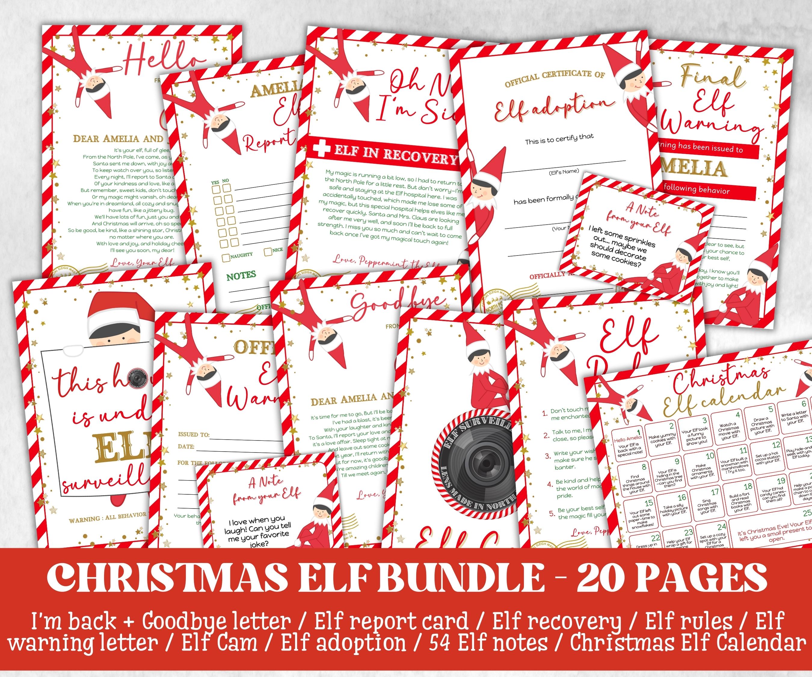 Pacchetto di arrivo degli elfi di Natale, lettera di arrivo degli elfi, kit stampabile per elfi, avvisi per elfi, note per elfi, calendario degli elfi