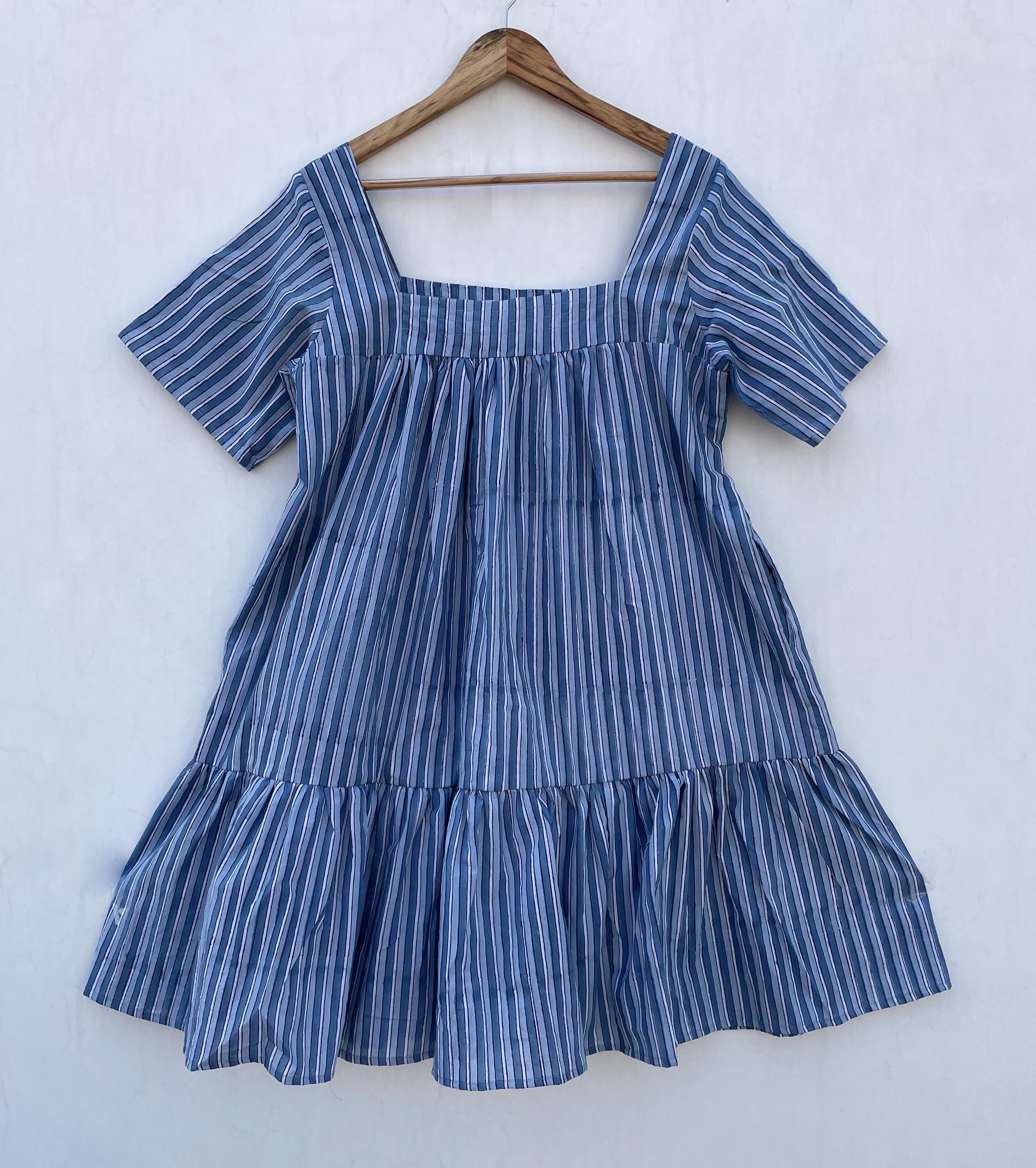 Nuovo stile estivo in cotone per donne, mini abito lungo / mini abito stampato con scollo quadrato / mini abito lungo da spiaggia con maniche a mezza
