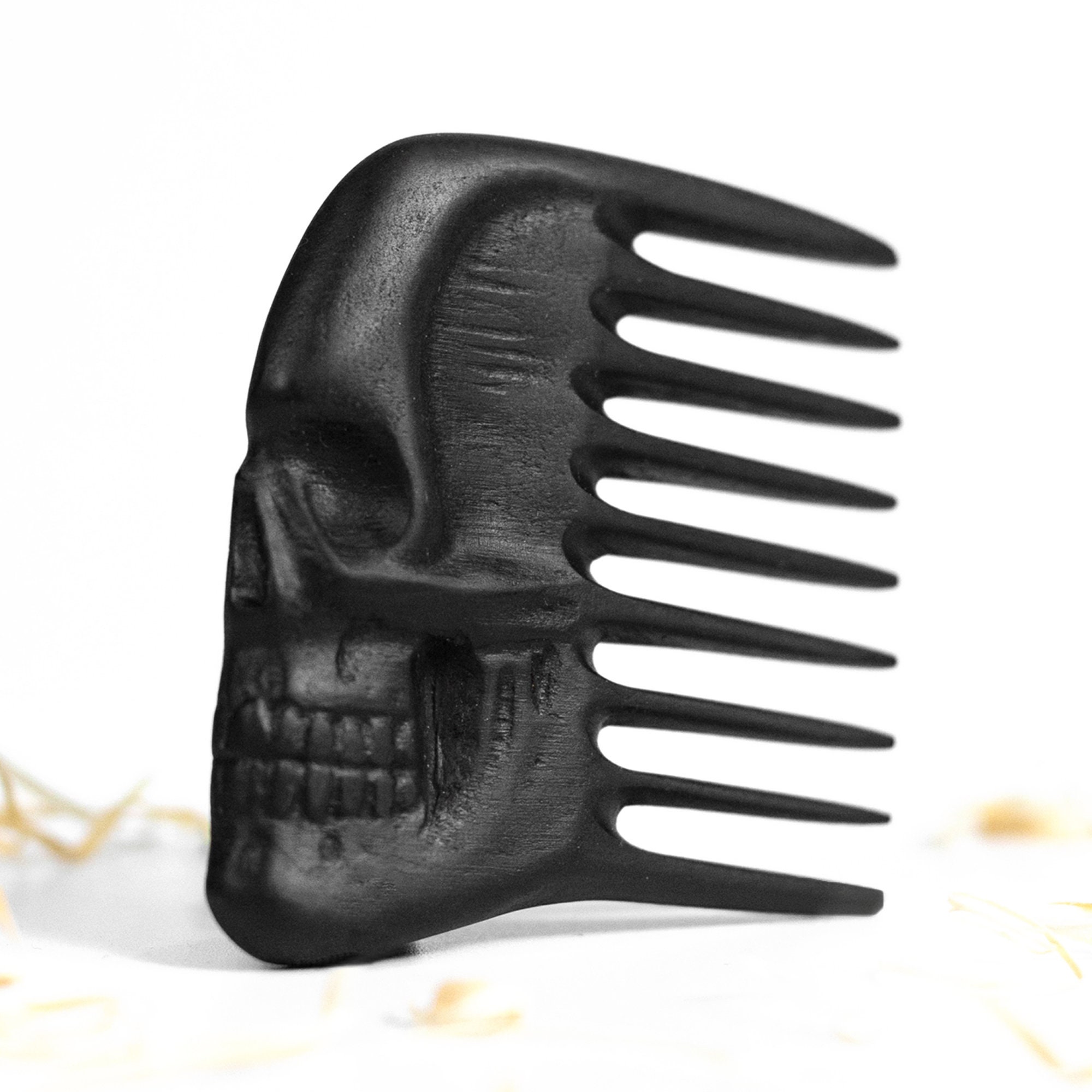 Pettine per barba in legno intagliato, spazzola per barba personalizzata, pettine per barba personalizzato per sposo, set regalo per uomo (teschio)