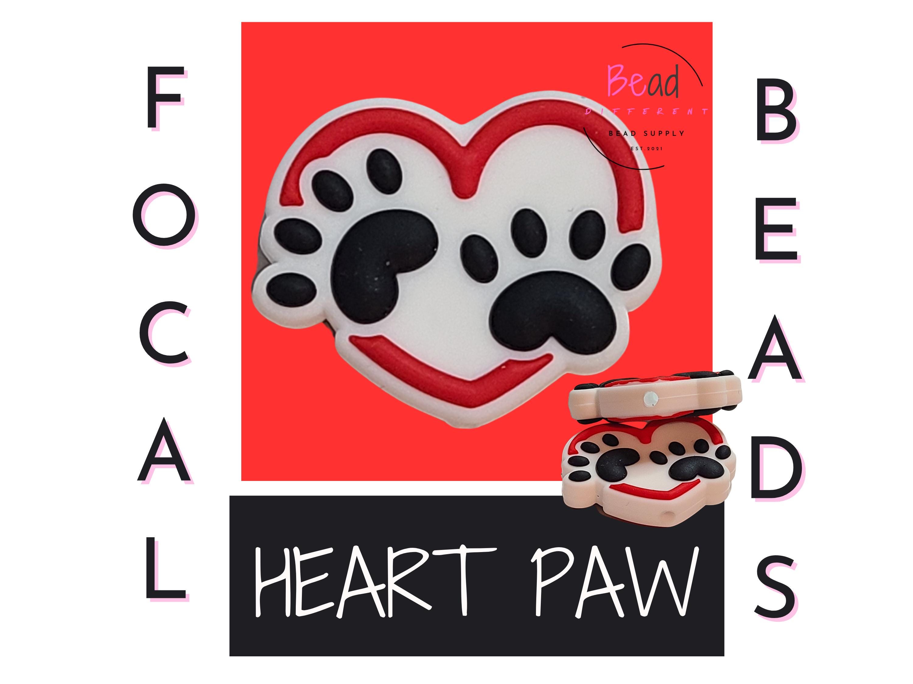 Perline a forma di zampa, perline focali in silicone, perline a forma di cuore, perline focali per amanti degli animali, perline a forma di cane, perl