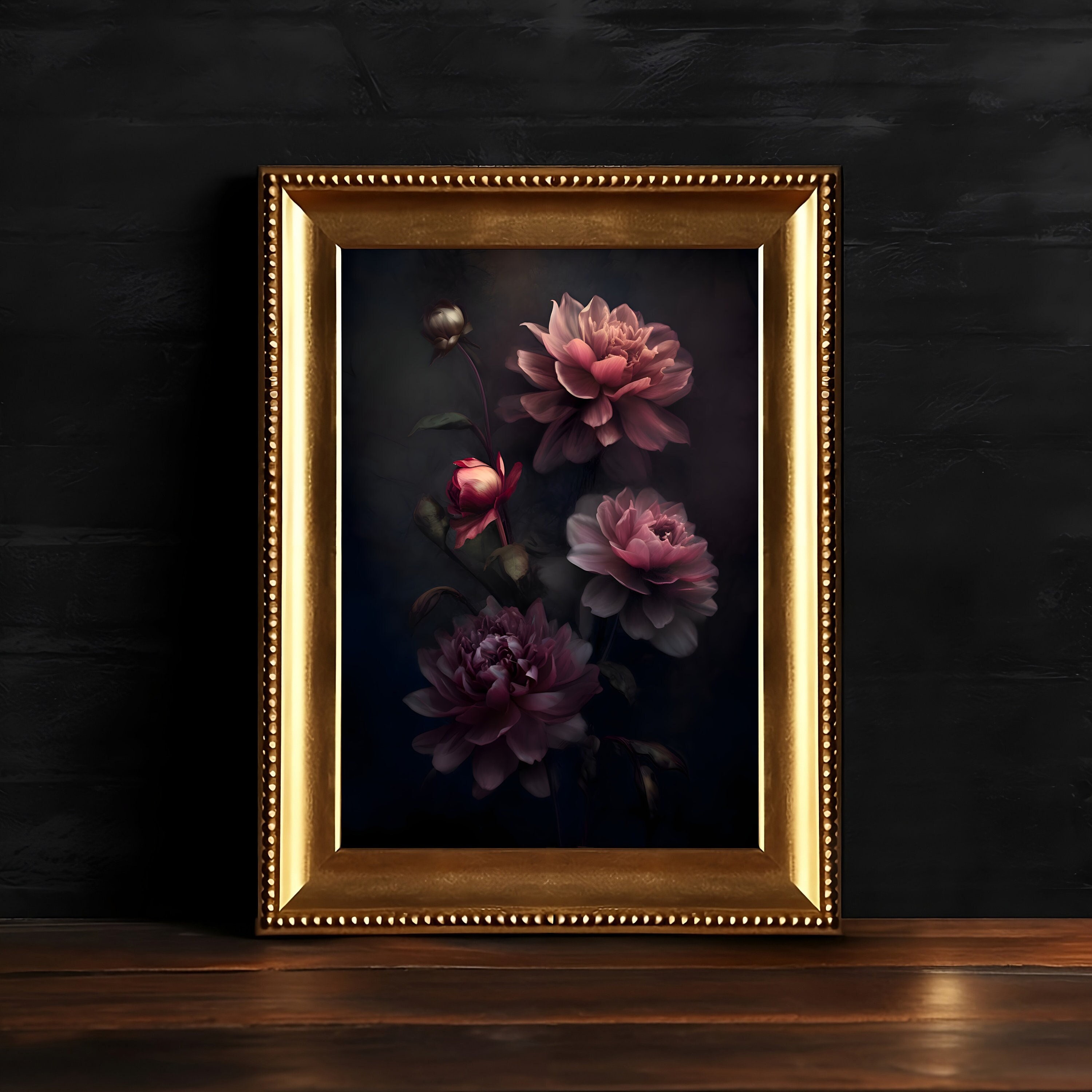 Dark Moody Dahlia, Gothic Floral, Vintage Botanical Painting, Dark Floral Decor, Download digitale, Stampabile Dark Academia Wall Art