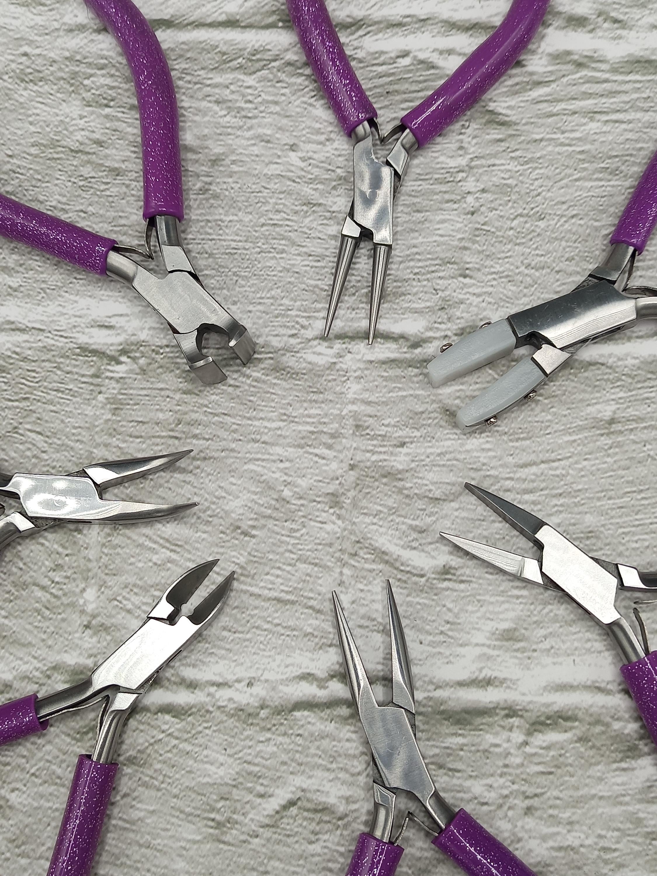 Set di 7 pinze per utensili per gioielli, pinze per lavori in filo metallico, set di pinze per la creazione di gioielli, pinze con impugnatura viola