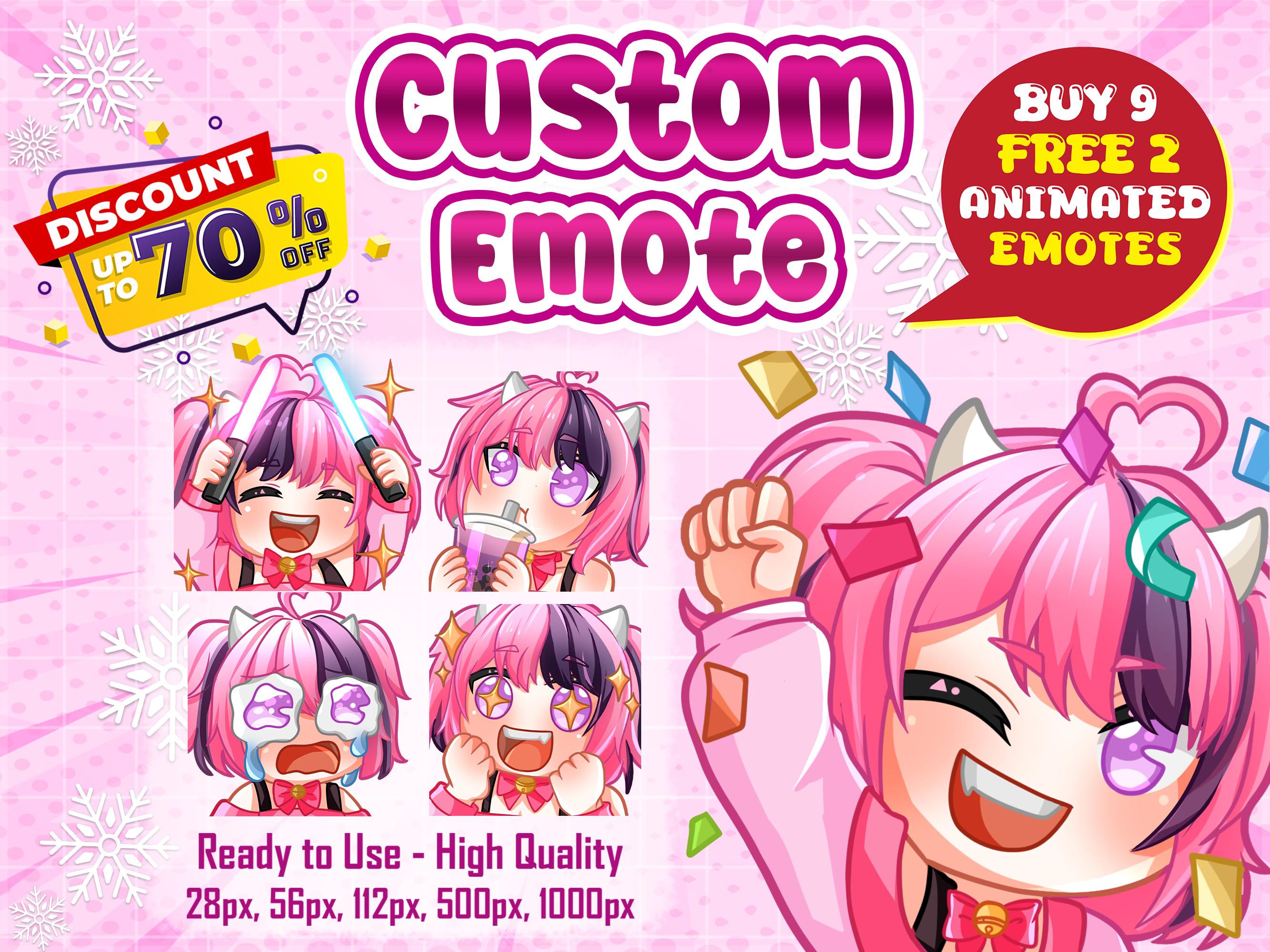 Emote Twitch personalizzate o emote di calcio ed emote animate, emote chibi carine di Vtuber, emote sub, emote anime, emote animali domestici per qual