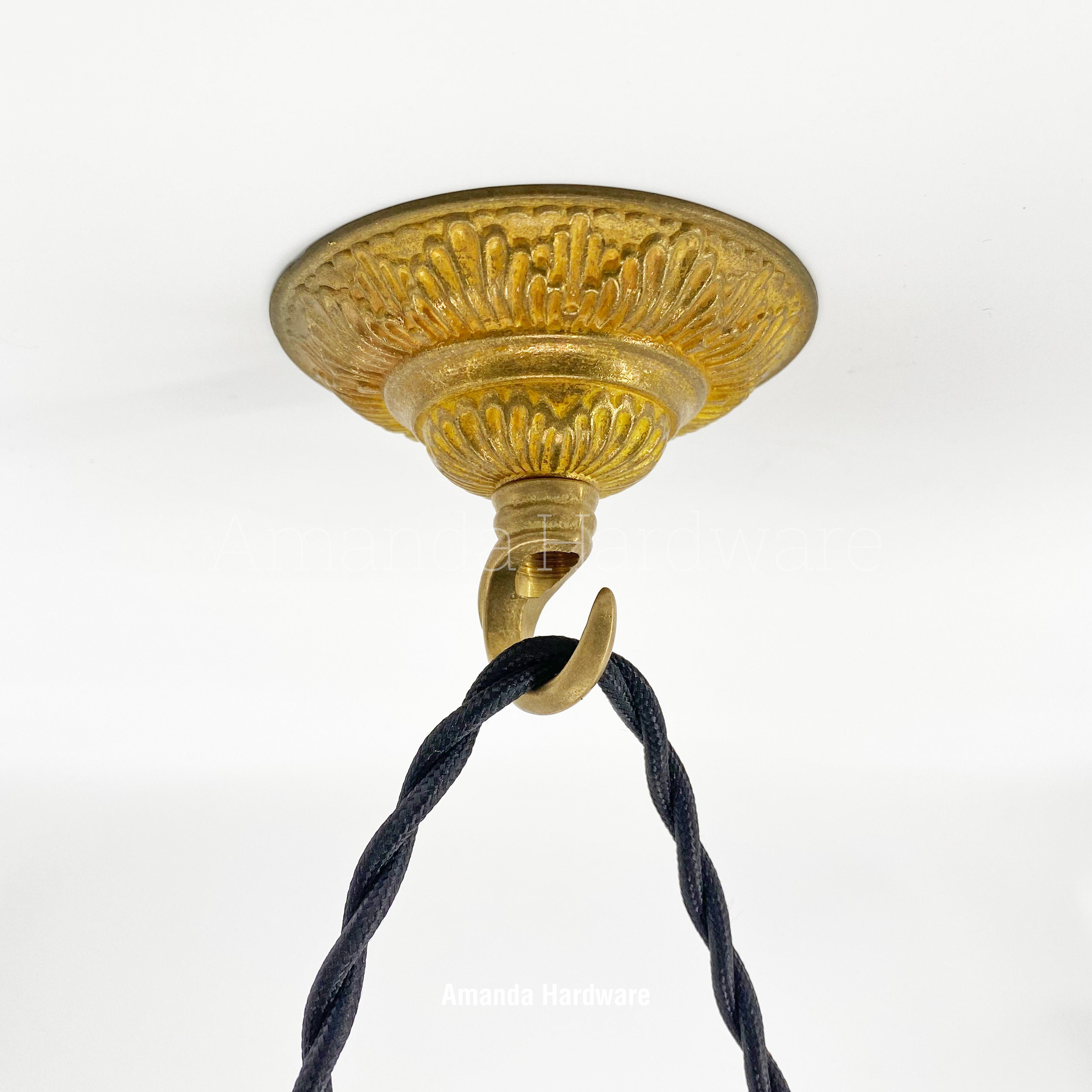 Gancio con tappo in ottone floreale per appendere fioriere, campanelli eolici e luci pendenti a festoni - Gancio Art Nouveau da 3,15 pollici per decor