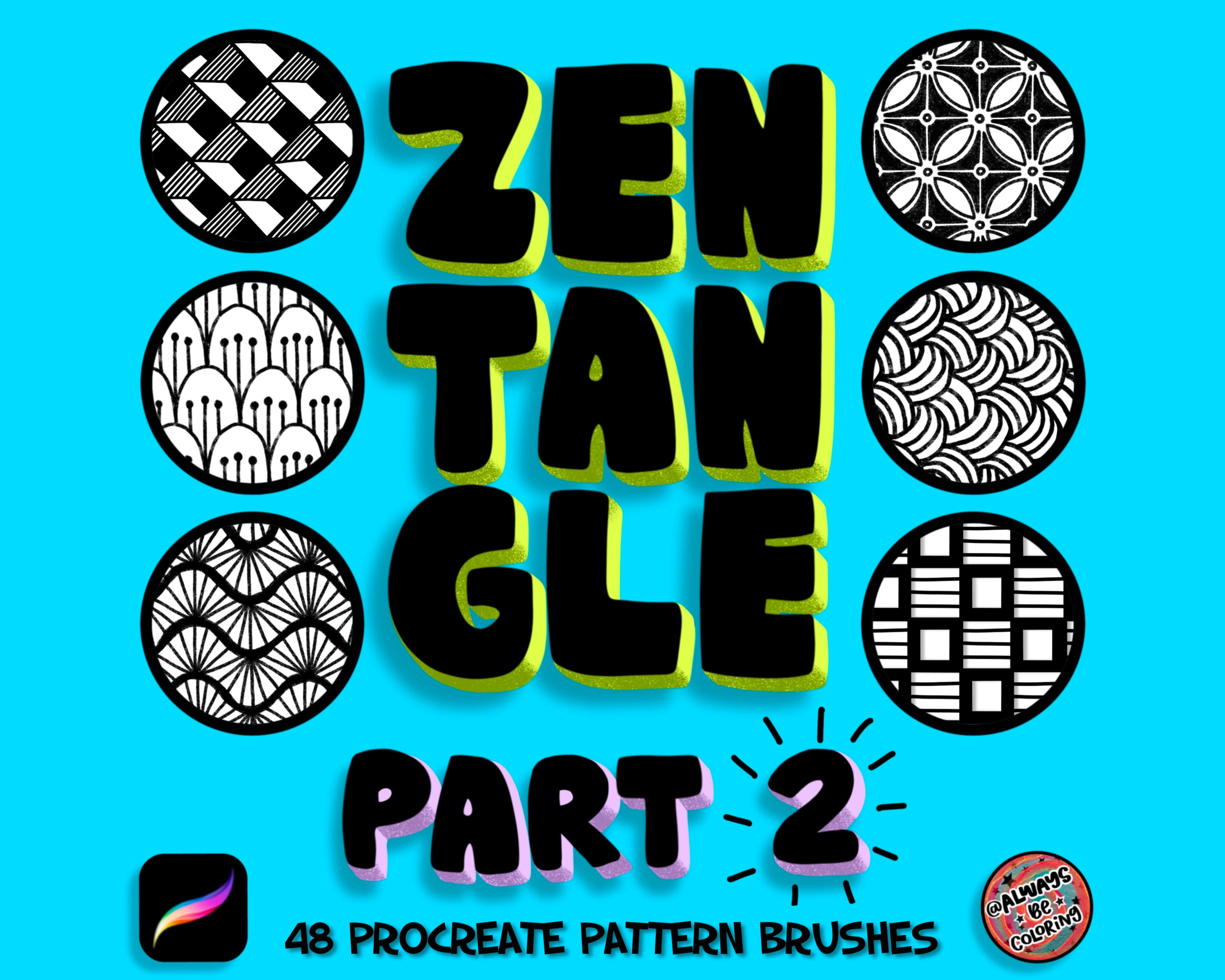 48 pennelli Zentangle Procreate con motivi senza soluzione di continuità, set di pennelli con motivi, pennelli Zentangle Procreate, crea pagine da col