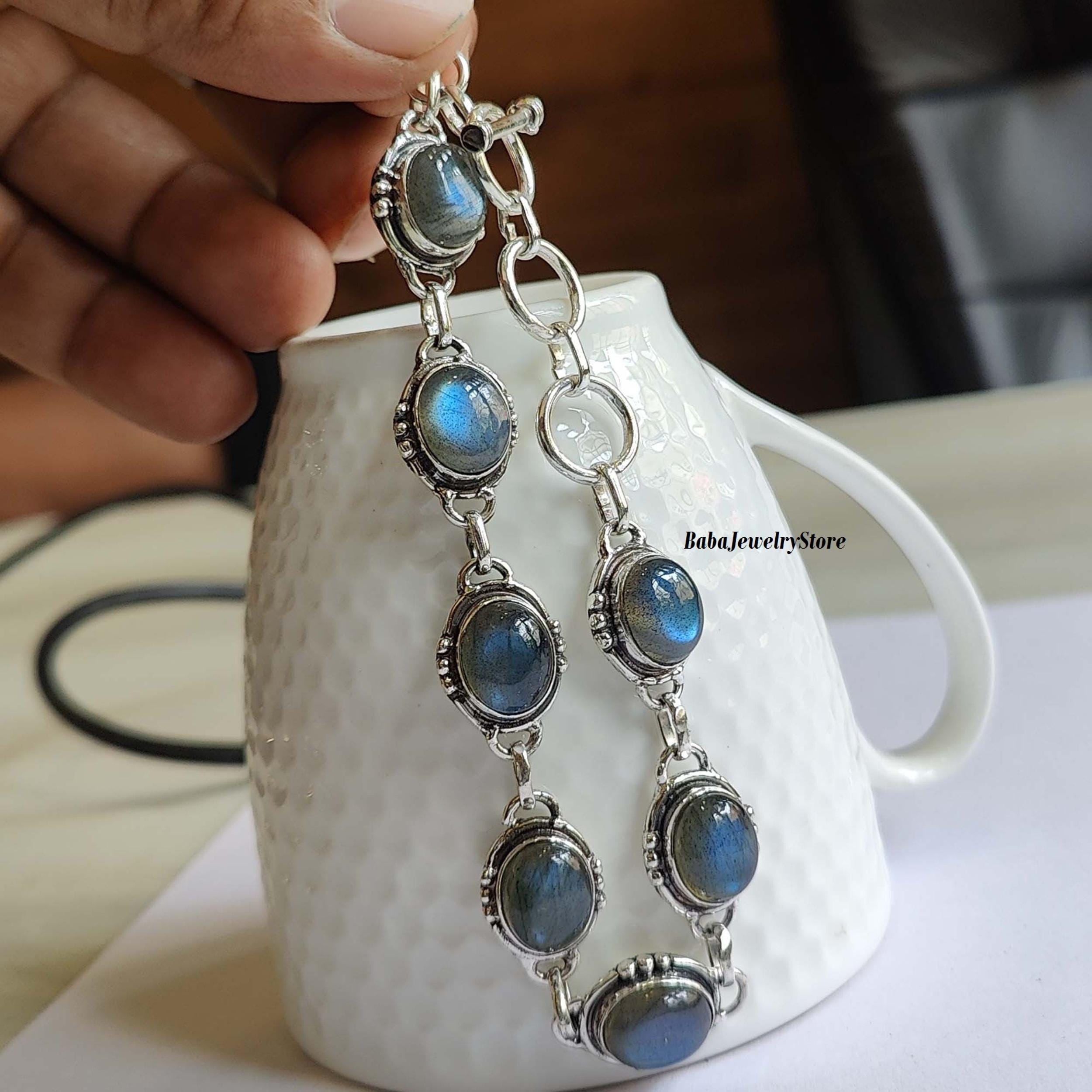 Bracciale in labradorite, bracciale in argento sterling 925, bracciale con pietre preziose, bracciale fatto a mano, bracciale regolabile, grazioso bra