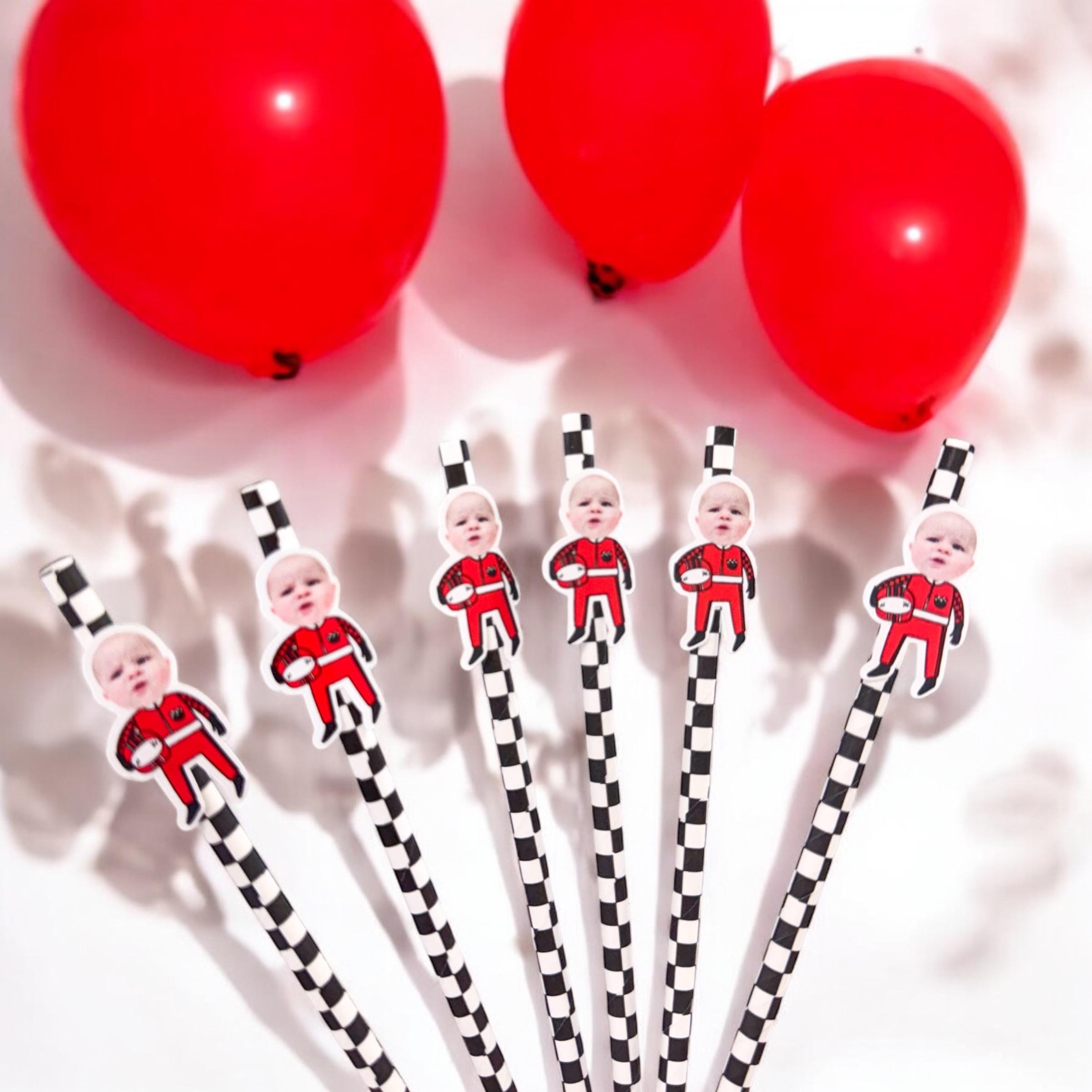 Cannucce per feste / Decorazione per compleanno a tema pilota di auto da corsa / Due veloci / Uno veloce / Cannucce per compleanno a tema pilota di au