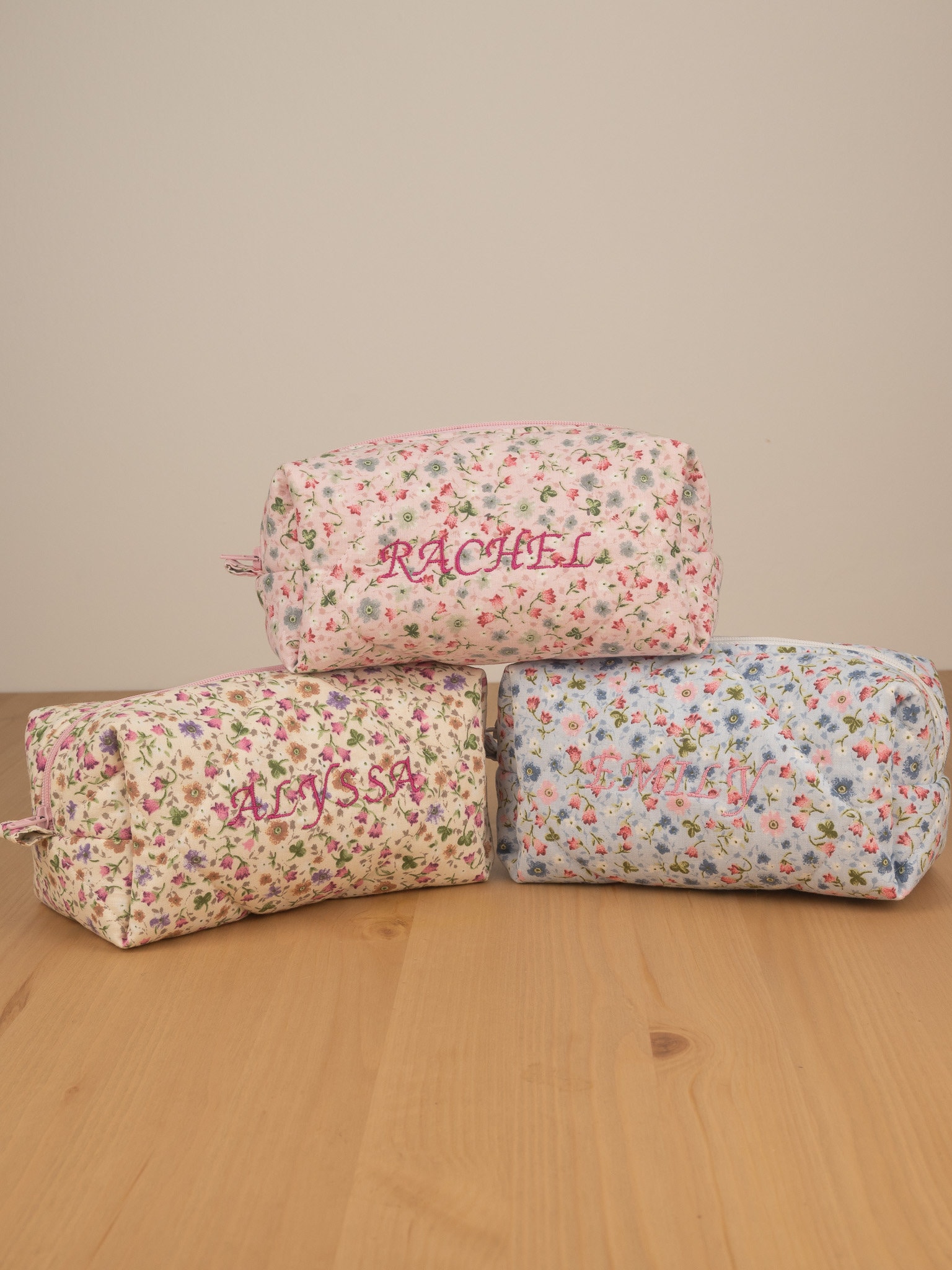 Borsa per il trucco floreale personalizzata, borsa per il trucco trapuntata personalizzata, borsa per cosmetici personalizzata, pochette per il trucco