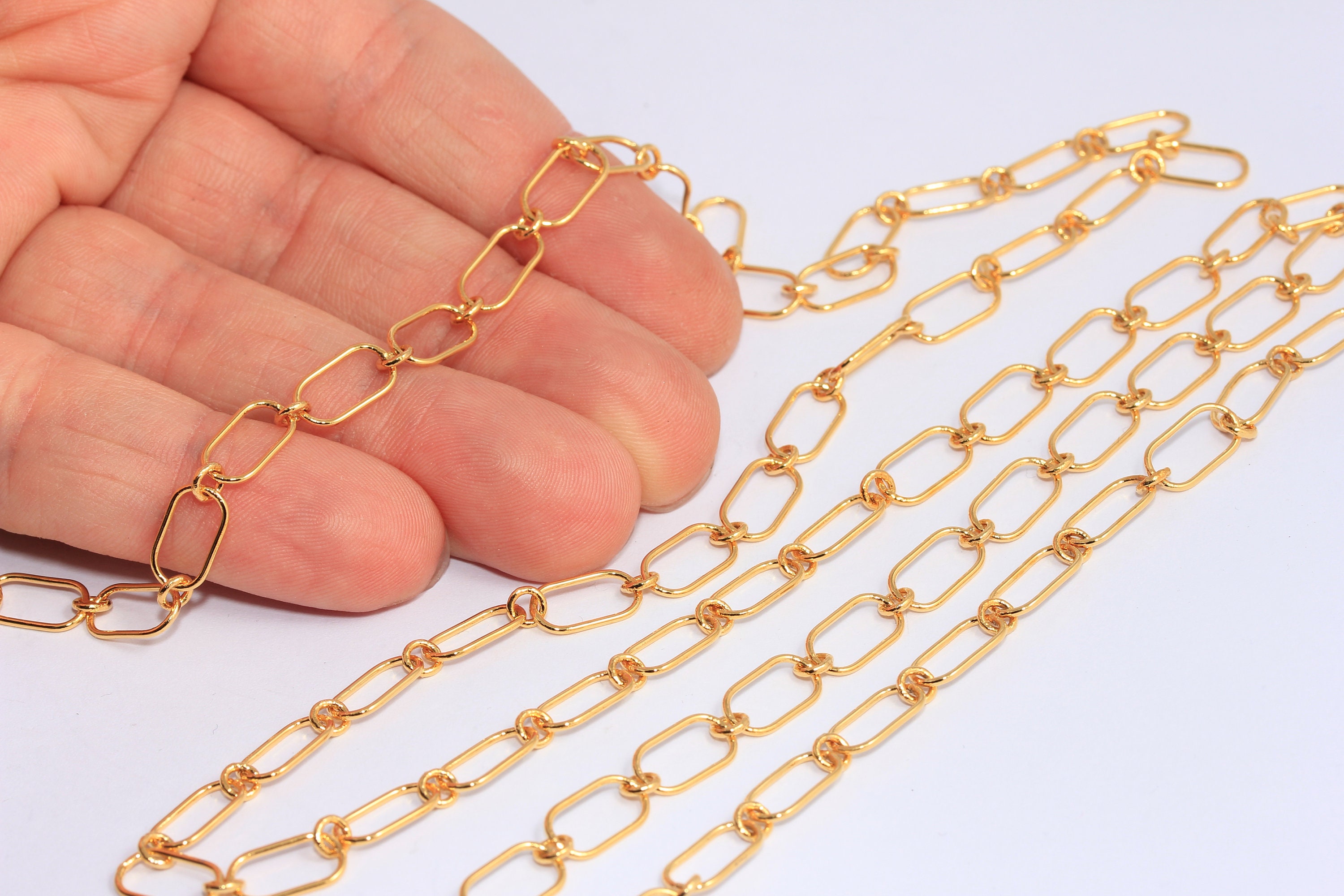 Catena a maglie in oro lucido 24k da 6 x 11 mm, catena a maglie ovali, catena a barra d'oro, catena a maglie in oro, catene in grandi quantità, compon