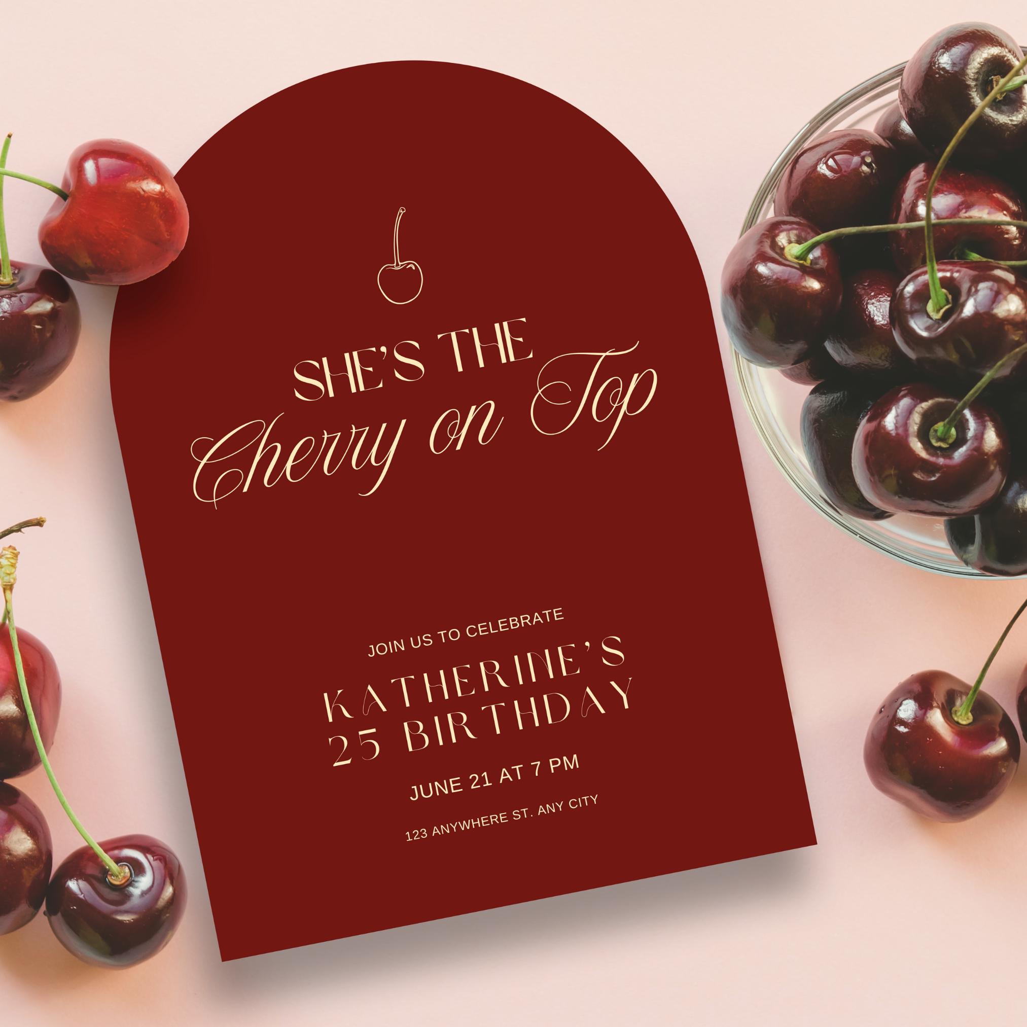 Invito Cherry on Top, Festa Cherry On Top, Festa Cherry, Invito di compleanno, Invito Cherry, Invito per festa, Invito per festa Canva