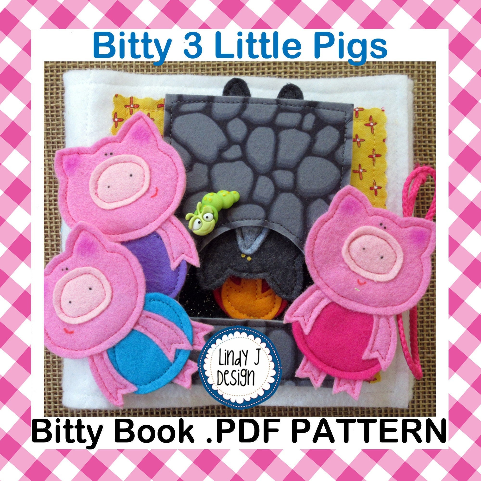 3 Little PIGS Bitty Book QUIET Book PDF Pattern, libro di attività, libro di sviluppo, libro di attività, libro morbido, libro per bambini