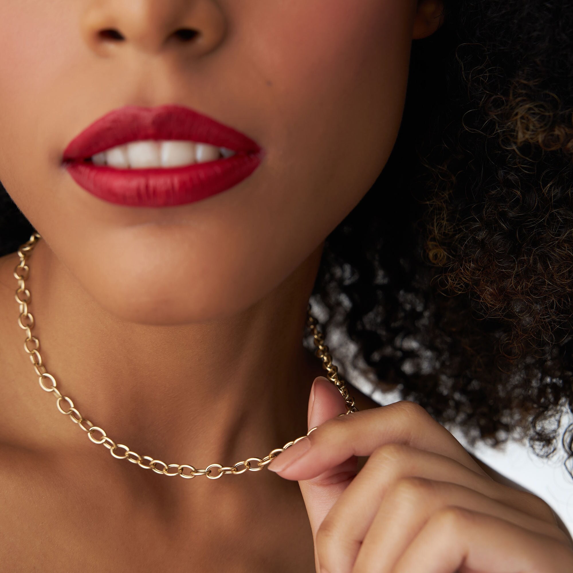 Collana a catena ovale in oro giallo 14K, collana a strati in oro, collana con maglie ovali, collana in oro semplice, collana per ciondolo