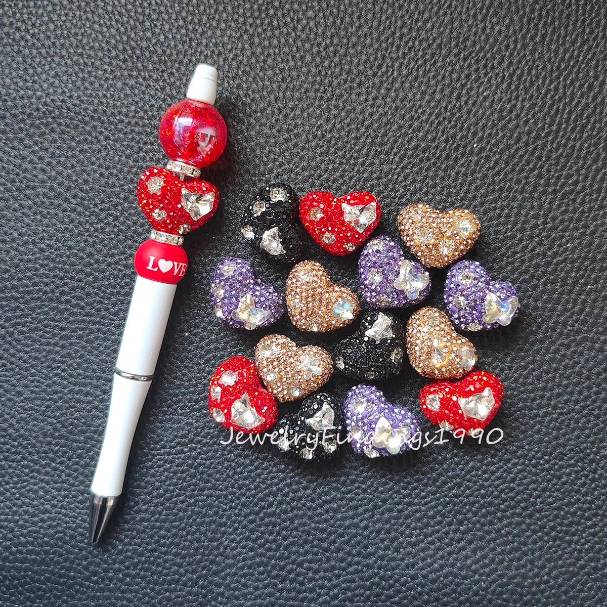Perline a forma di cuore scintillanti, perline a forma di cuore in argilla polimerica con strass, perline decorative per penne, perline fantasiose, pe