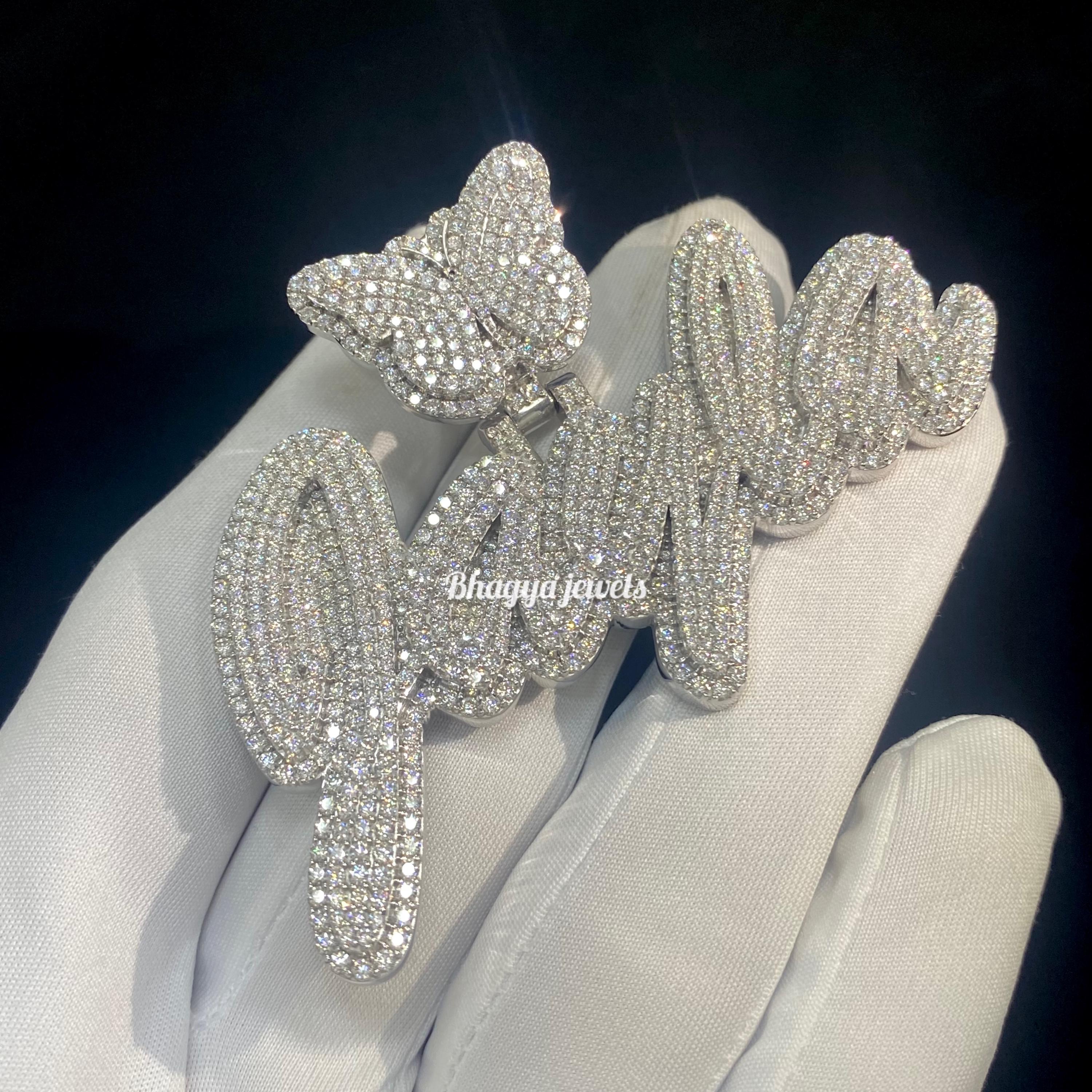 Ciondolo con lettera personalizzata VVS Moissanite, Ciondolo con lettera personalizzata VVS Moissanite con cauzione personalizzata, Ciondolo con lette