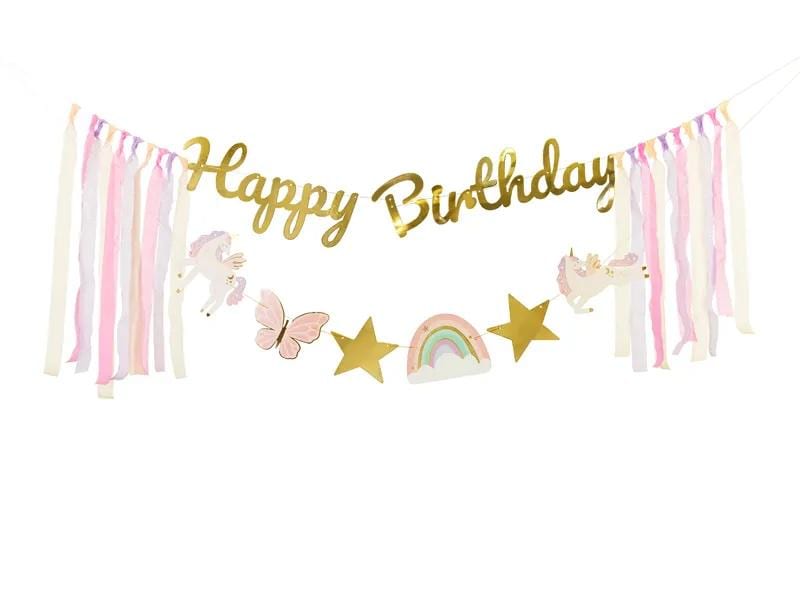 Bandierine di buon compleanno con unicorni, striscione di compleanno per principesse, striscione per il primo compleanno delle bambine, striscione di