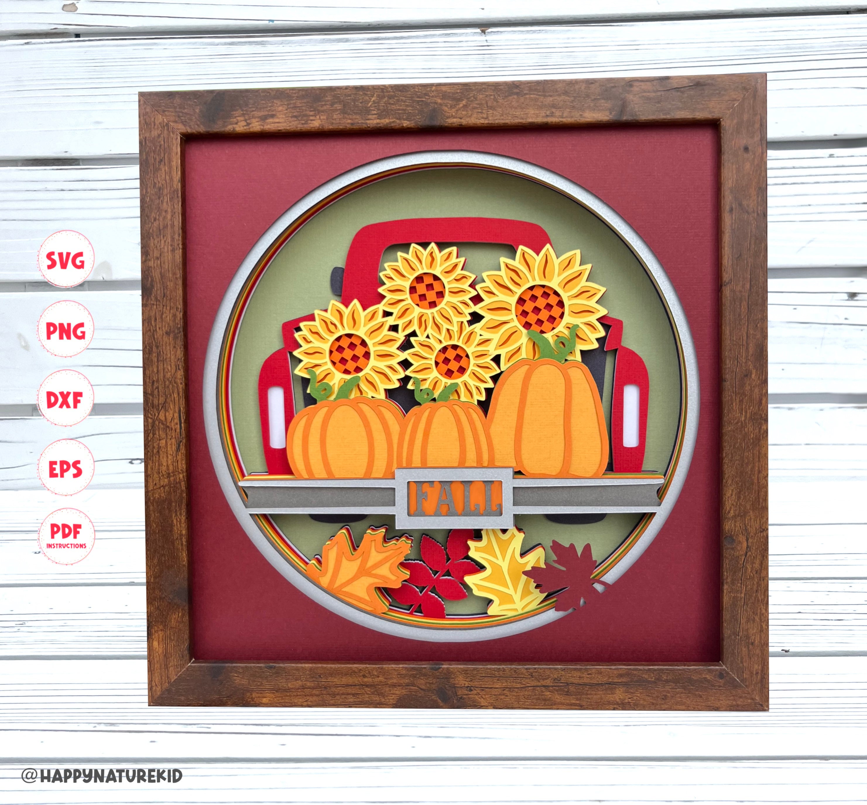 3d Fall Harvest Truck Shadow Box SVG, 3D Layered SVG, 3D SVG, Fall Shadow Box SVG, File Svg per Cricut, Cricut Projects, Cardstock SVG