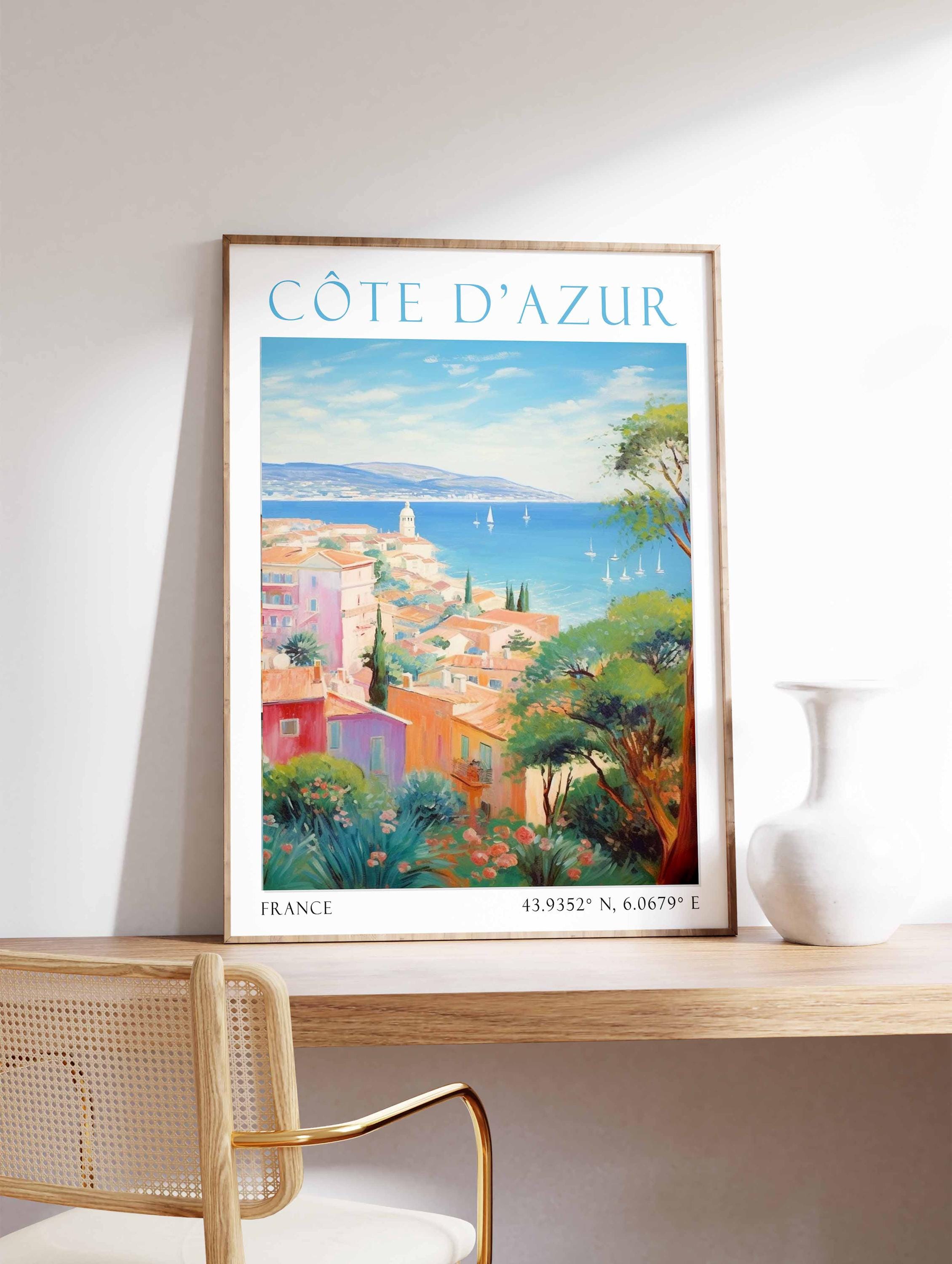 Stampa di viaggio sulla città della Costa Azzurra, stampa di poster di viaggio sulla Costa Azzurra in Francia, arte murale sulla Costa Azzurra, decora