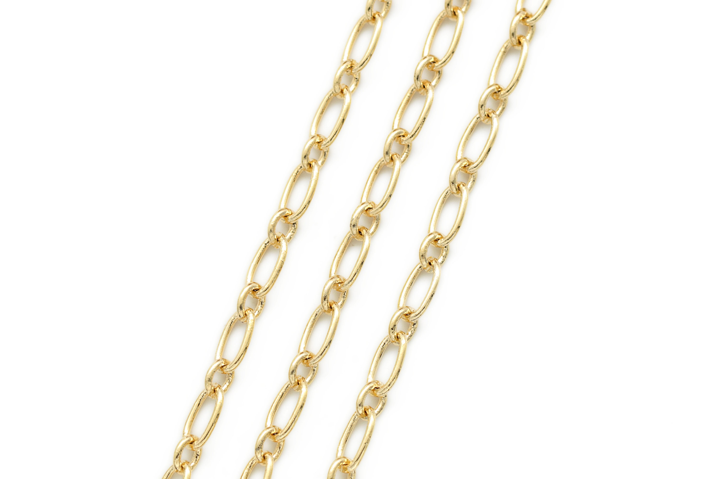 Catena a maglie ovali, CJ48-08, 1 m, Ovale 9 x 5 mm, Ottone placcato oro 16 carati, Senza nichel, Ideale per collane, cavigliere e bracciali, Catena a