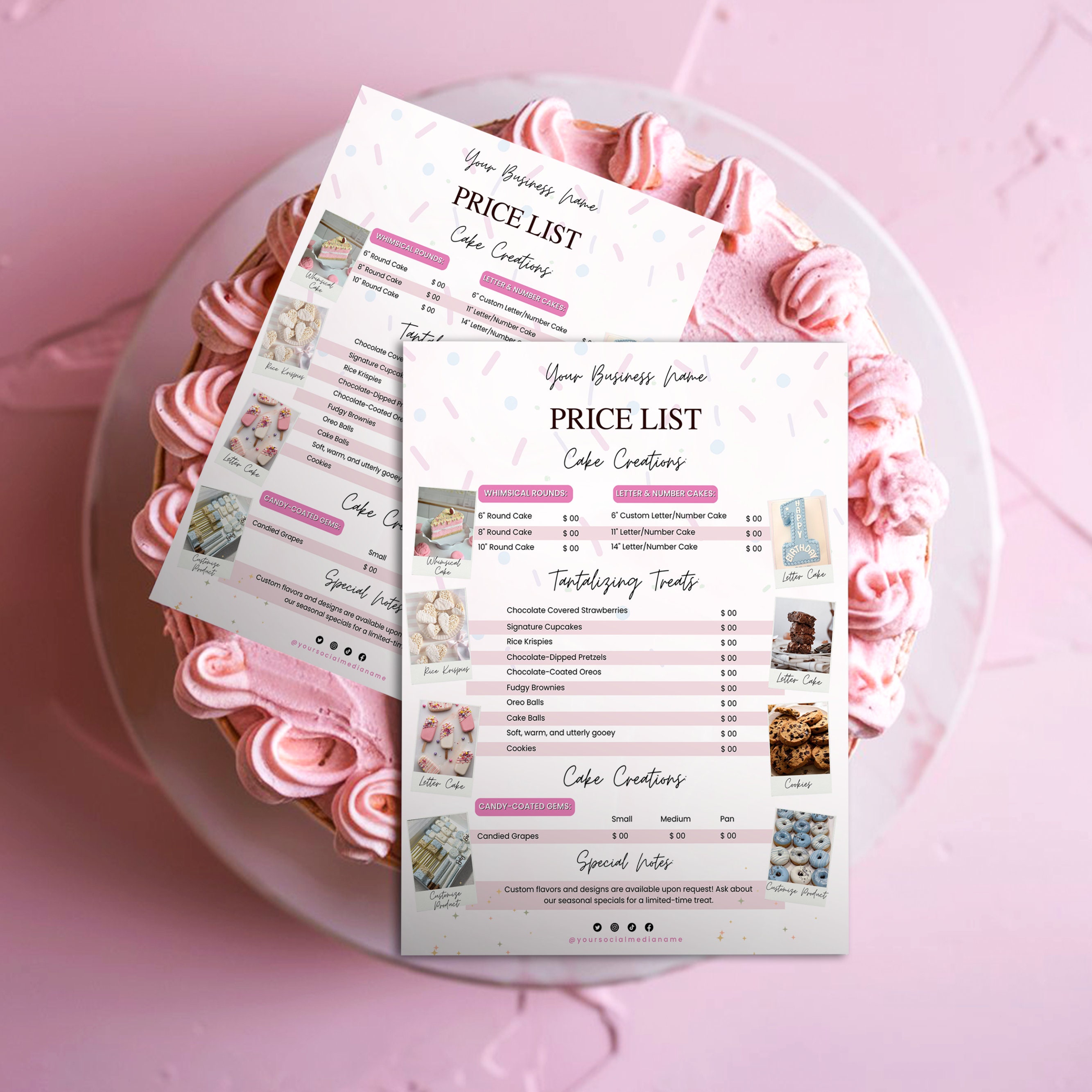 Listino prezzi modificabile per dolci, listino prezzi torte, listino prezzi cupcake, listino prezzi dolci e dessert, modello di menu, modello Canva