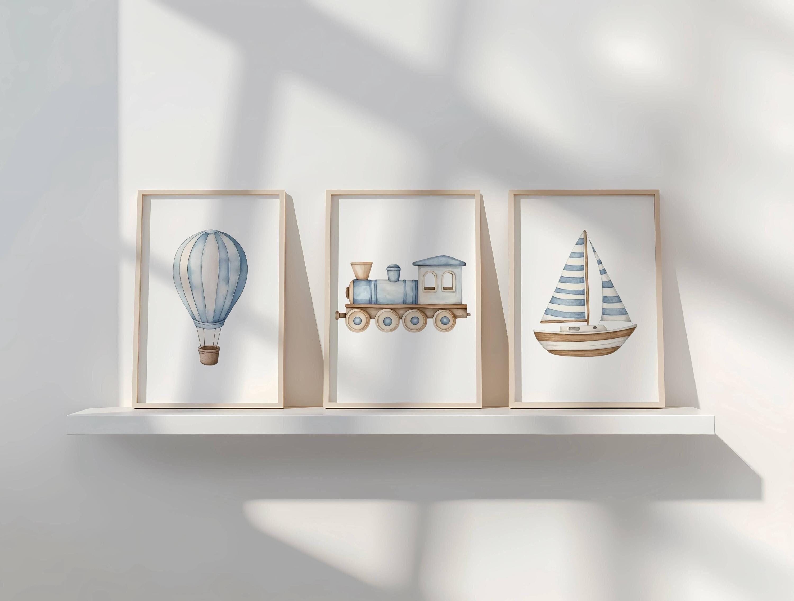 Stampe artistiche di veicoli, set da 3, decorazioni murali per la cameretta dei bambini, decorazioni stampabili per la cameretta dei bambini con i tra