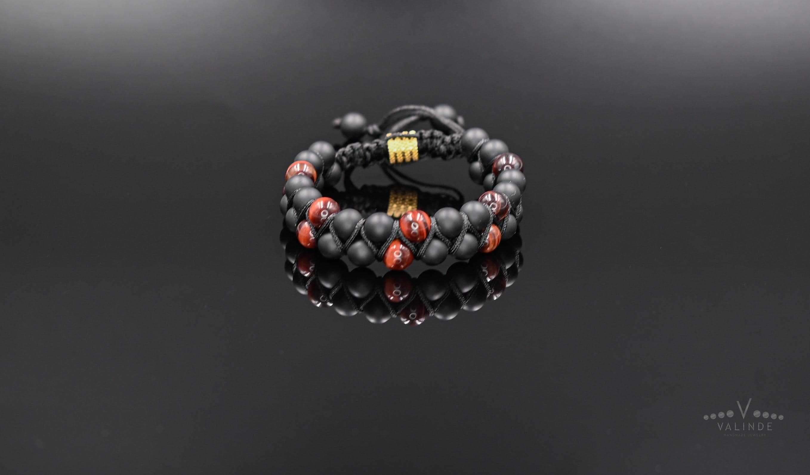 Bracciale da uomo in occhio di tigre rosso, bracciale con doppia pietra, bracciale con pietre preziose, bracciale con perline, bracciale in onice, reg