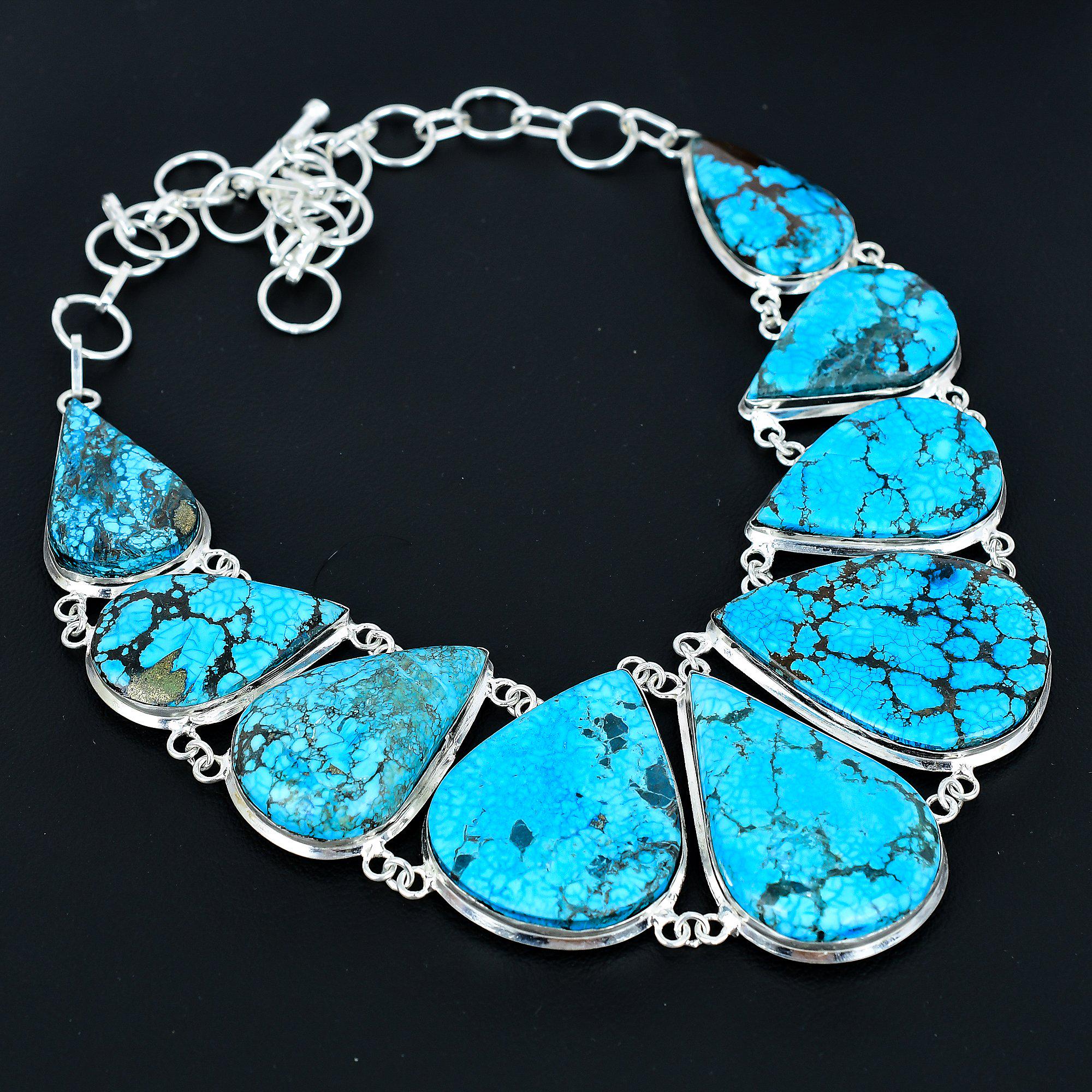 Collana con pietra preziosa turchese tibetana - Collana in argento sterling 925 - Collana con catena regolabile - Collana con pietra preziosa naturale