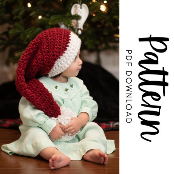 Modello per cappello da Babbo Natale all'uncinetto, modello per cappello da elfo all'uncinetto, modello per berretto a calza all'uncinetto, modelli na