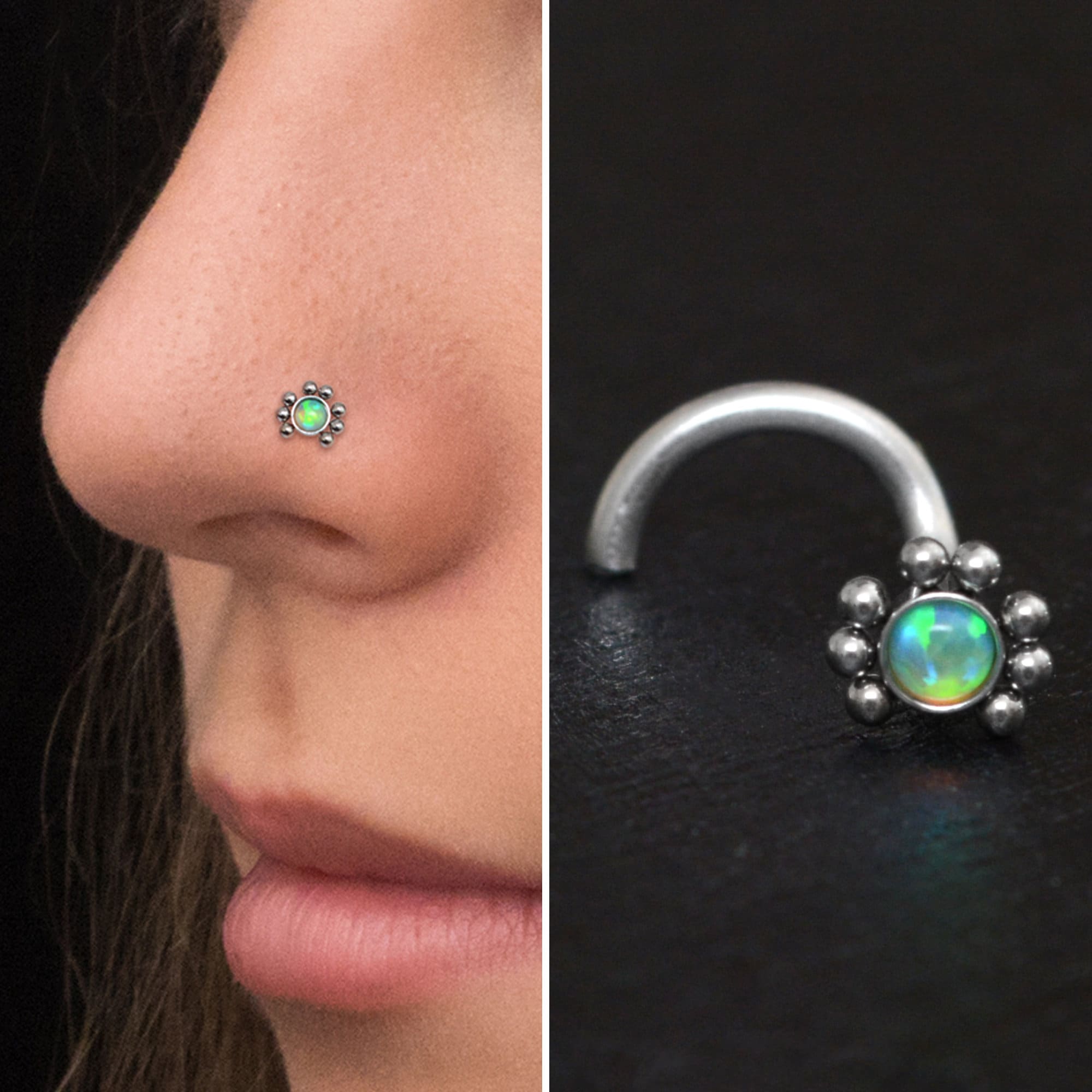 Vite per piercing al naso in opale, vite per piercing al naso in acciaio chirurgico, osso del naso, anello al naso, perno per il naso, gioielli per le