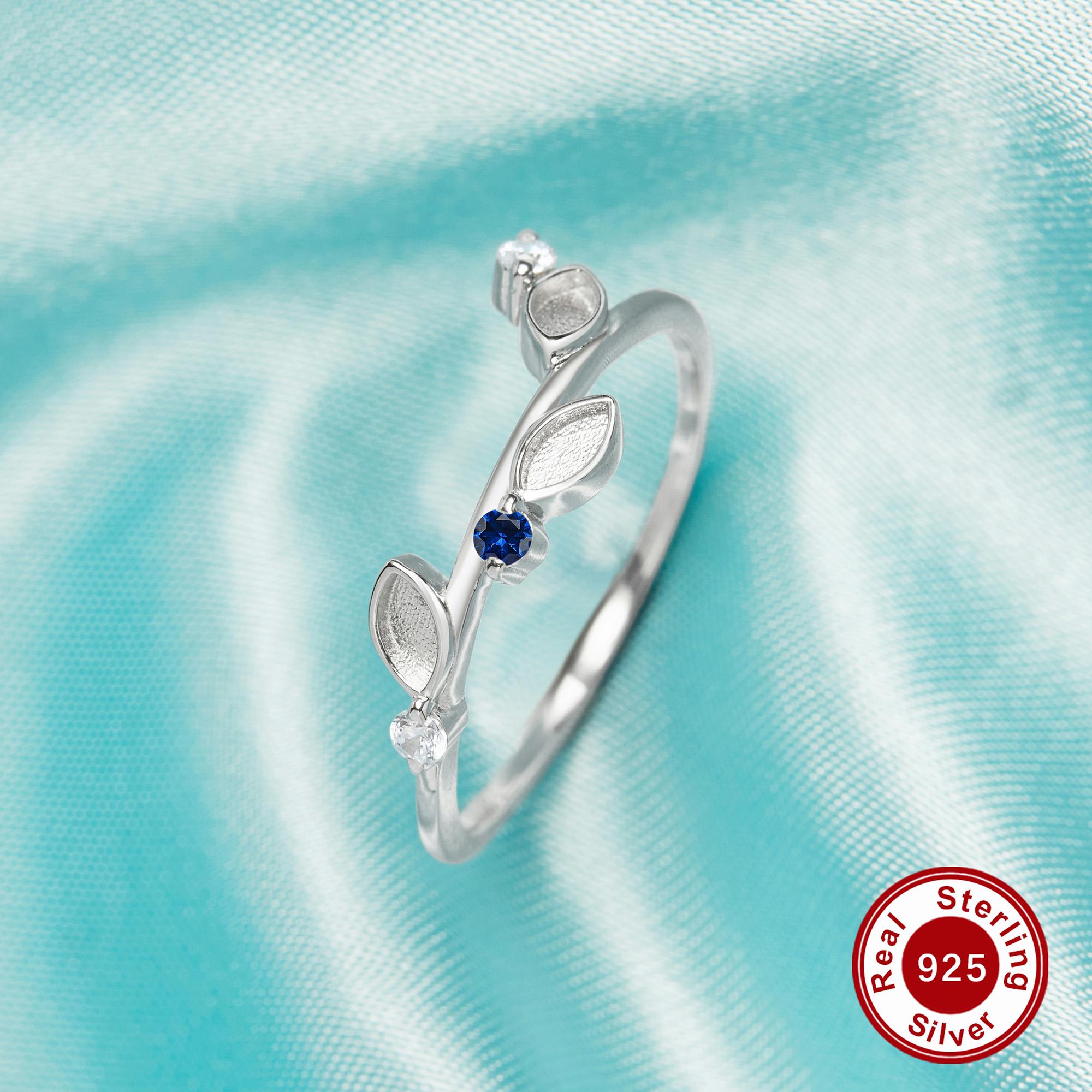 Anello ricordo con montatura a castone in resina effetto latte materno, anello in argento sterling 925 massiccio con ramo e foglia, montatura a caston