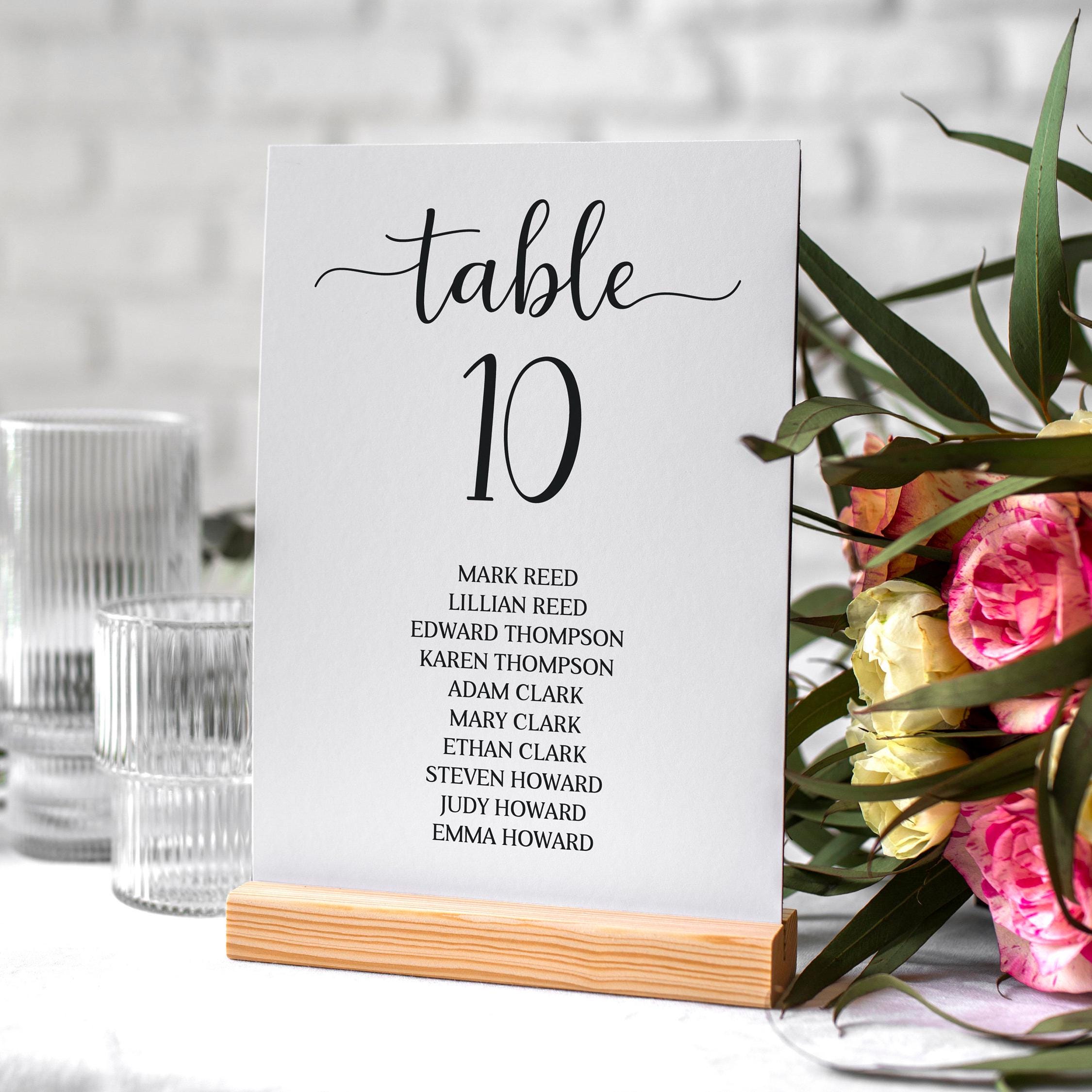 Modello stampabile numeri da tavolo eleganti per matrimoni, numeri da tavolo con nomi, cartello da tavolo modificabile, download istantaneo, cartelli