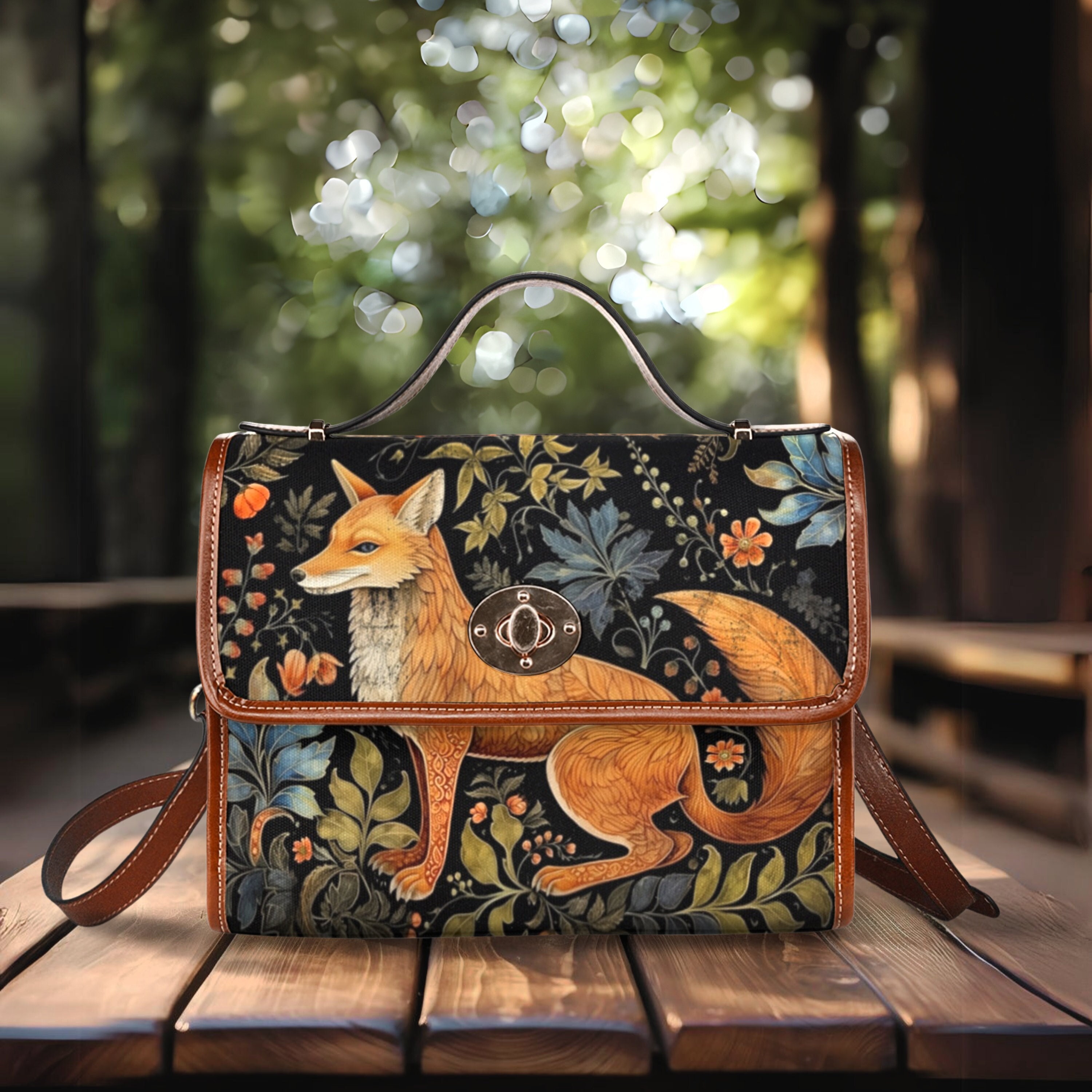 Borsa a tracolla in tela Fox Cottagecore, borsa Cottagecore da donna, graziosa borsa a mano con cinturino in pelle vegana, borsa boho, regalo hippie b