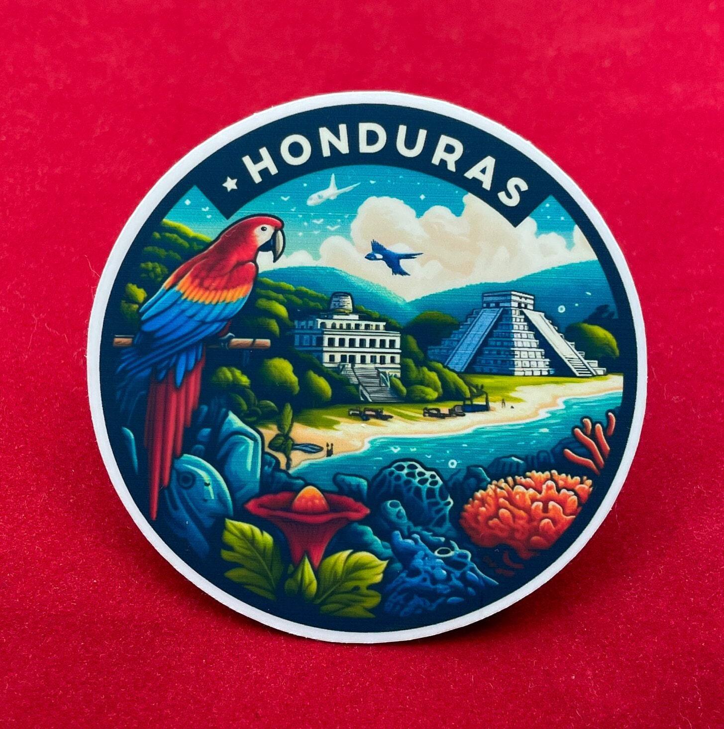 Honduras, Adesivi, Adesivi resistenti alle intemperie, Diario di viaggio, Adesivi per valigie, Adesivi per bagagli, Adesivi fustellati, 1