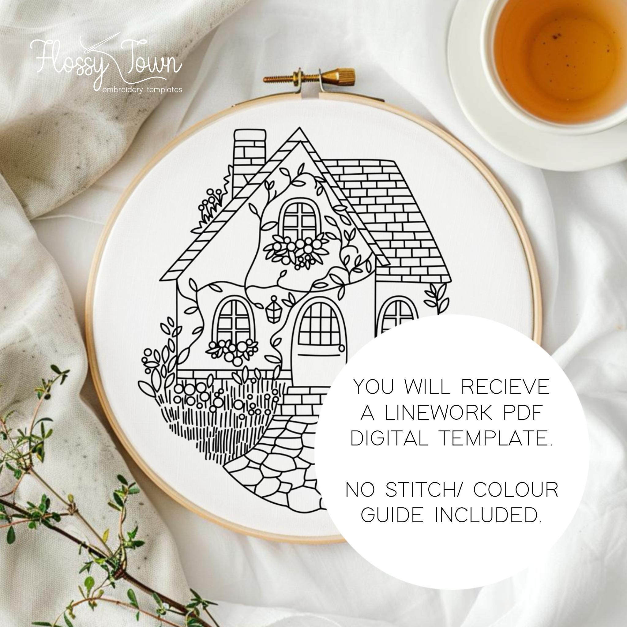 Modello di ricamo a mano Cottage (SENZA GUIDA PER PUNTI), Modello di ricamo Cottagecore, Modello di ricamo per la casa Modello di ricamo per la nuova