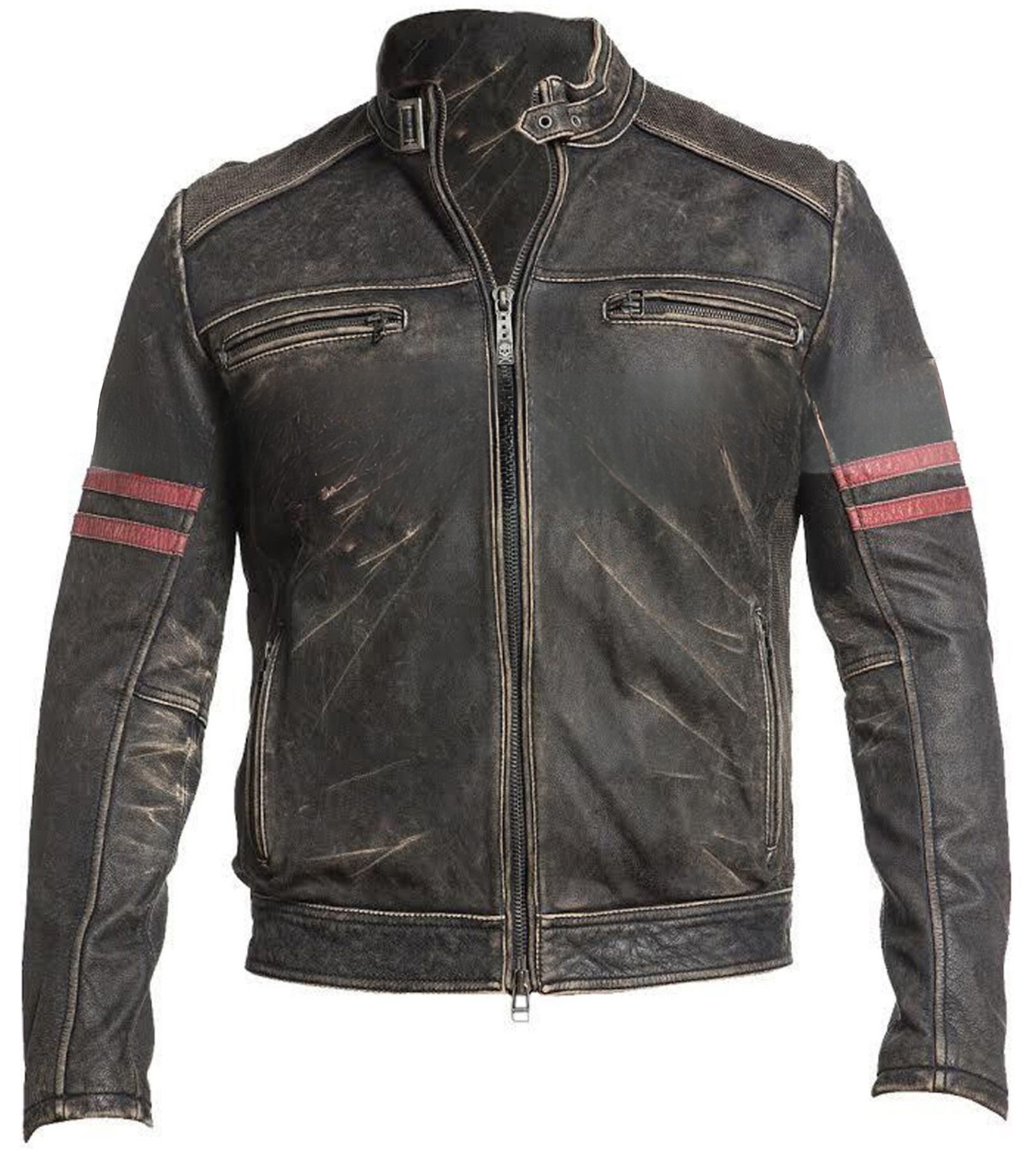 Giacca in pelle nera invecchiata stile retrò fatta a mano da uomo / Giacca in pelle nera vintage stile motociclista da uomo / Giacca in pelle nera