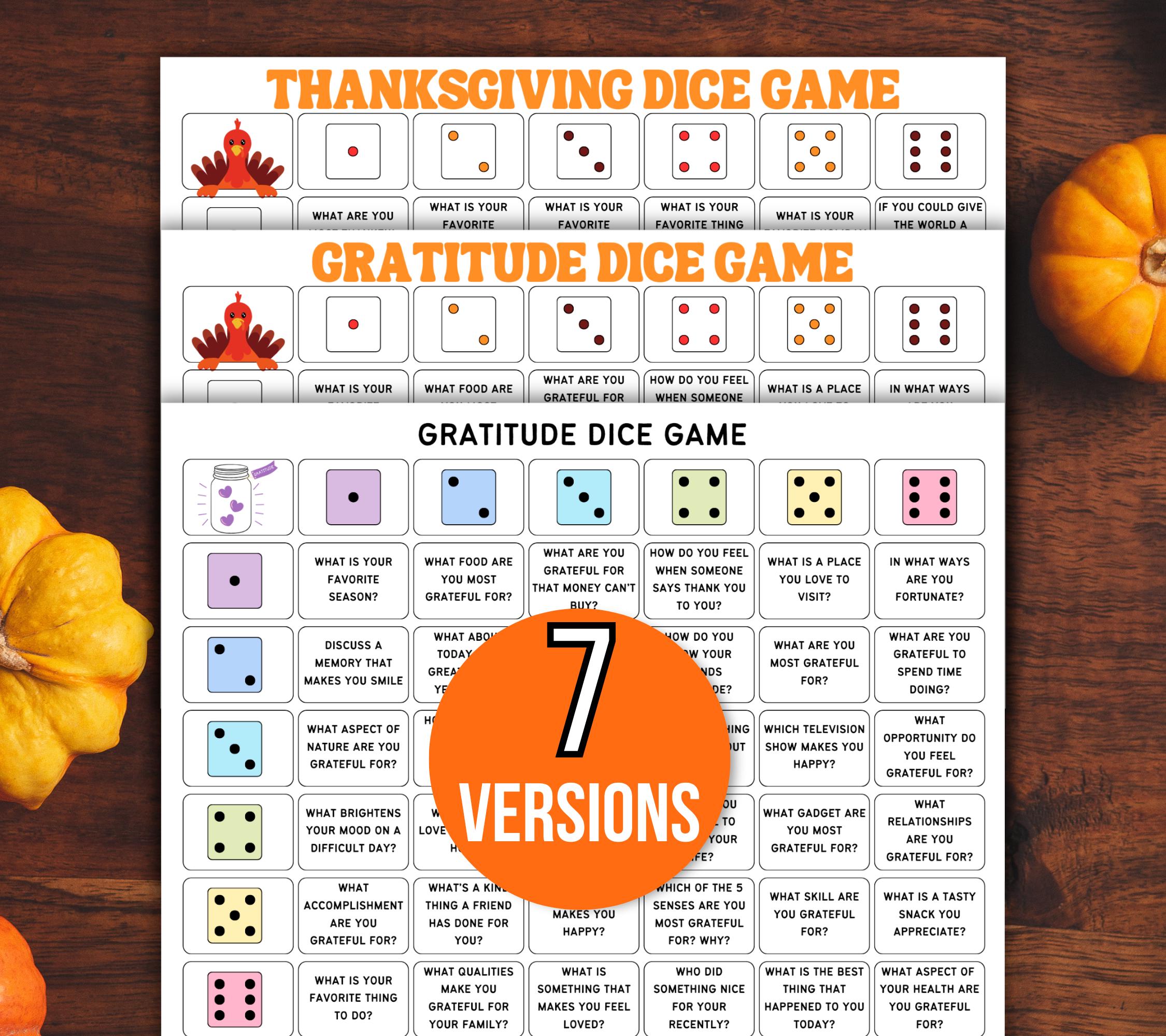 Gioco dei dadi della gratitudine per il Ringraziamento, Gioco dei dadi della gratitudine, Giochi del Ringraziamento, Attività del Ringraziamento, Gioc