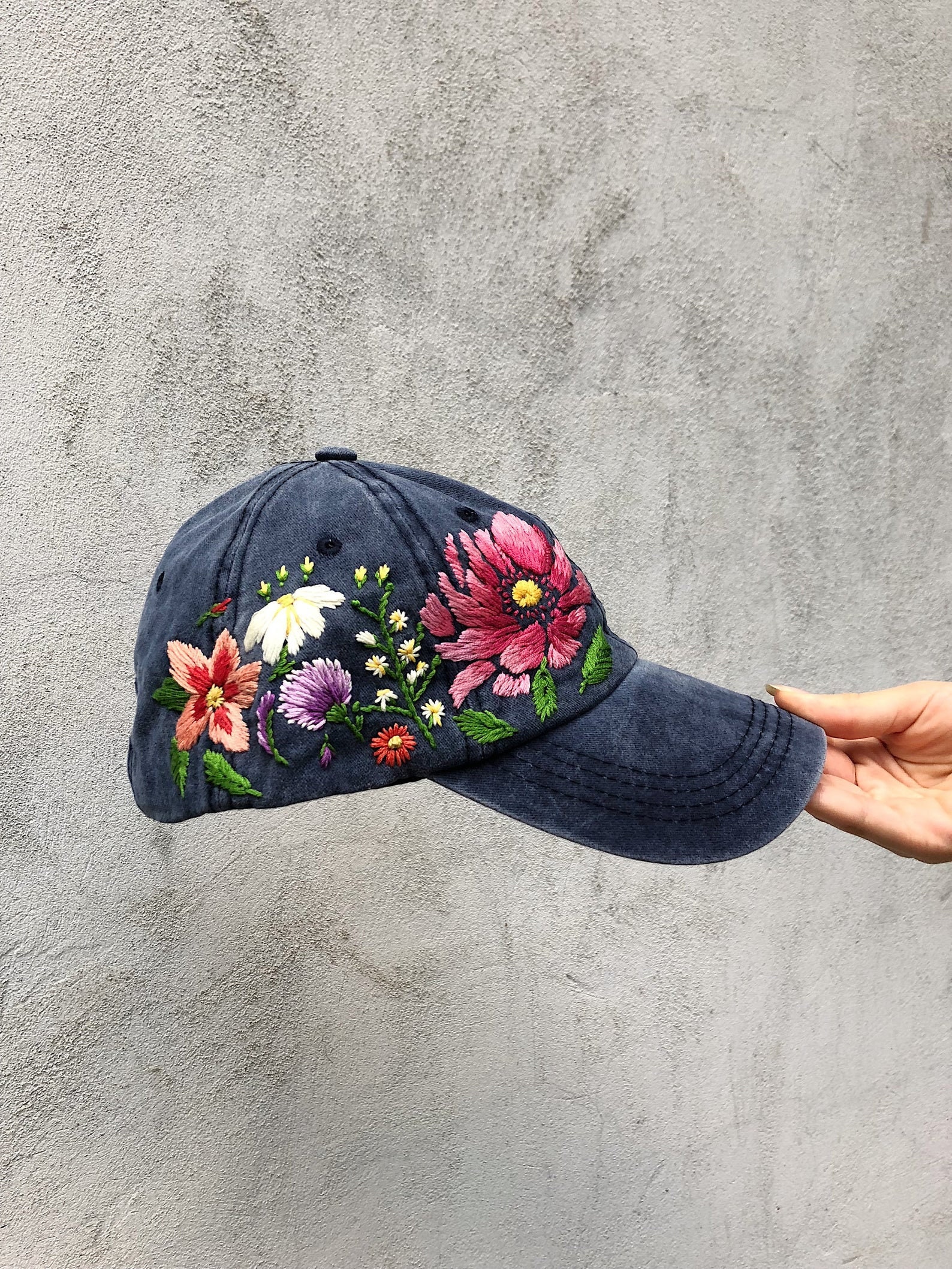 Cappello ricamato, cappello da sole ricamato, cappellino da baseball floreale fatto a mano, ricamo di piante, cappello alla moda, cappello personalizz