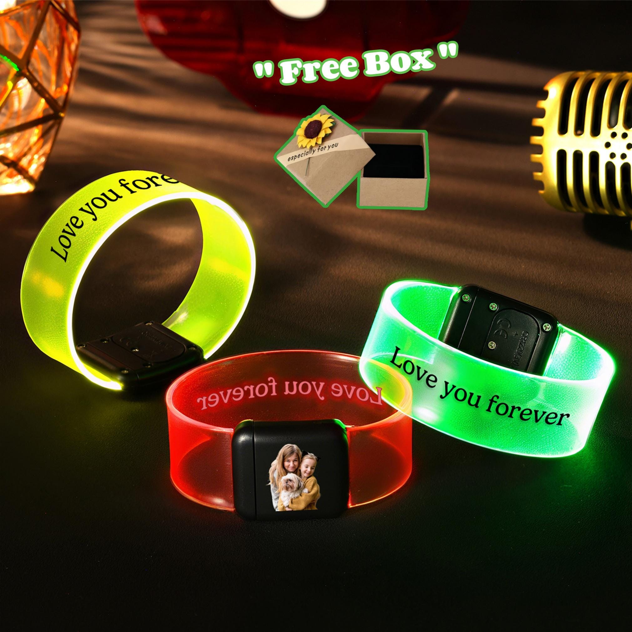 Braccialetti luminosi personalizzati, braccialetti luminosi a LED per concerti al buio con foto, braccialetti luminosi a LED, forniture per feste, mat