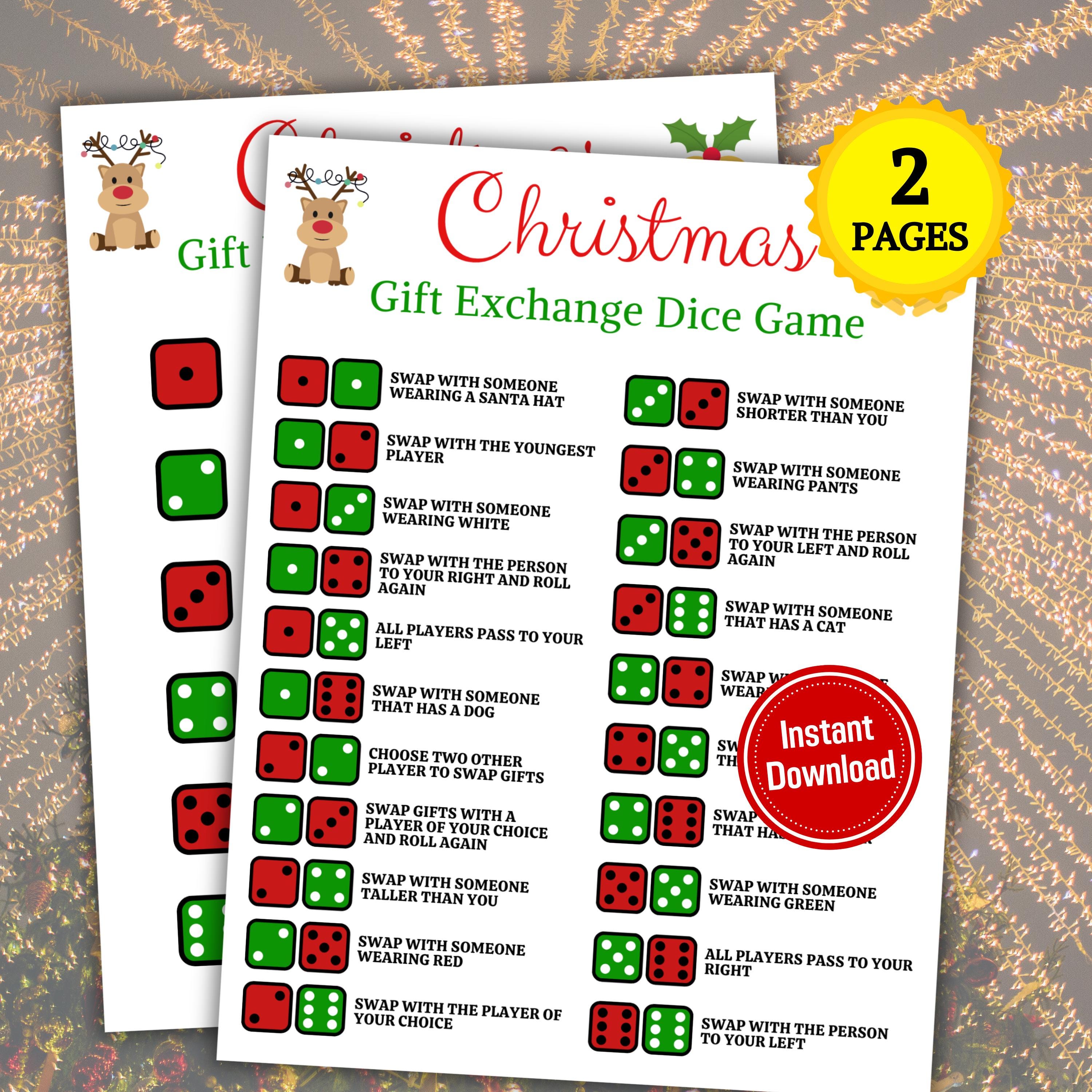 Gioco di dadi per lo scambio di regali di Natale / Gioco di scambio di regali / Gioco di gruppo natalizio stampabile / Gioco di dadi natalizi / Downlo