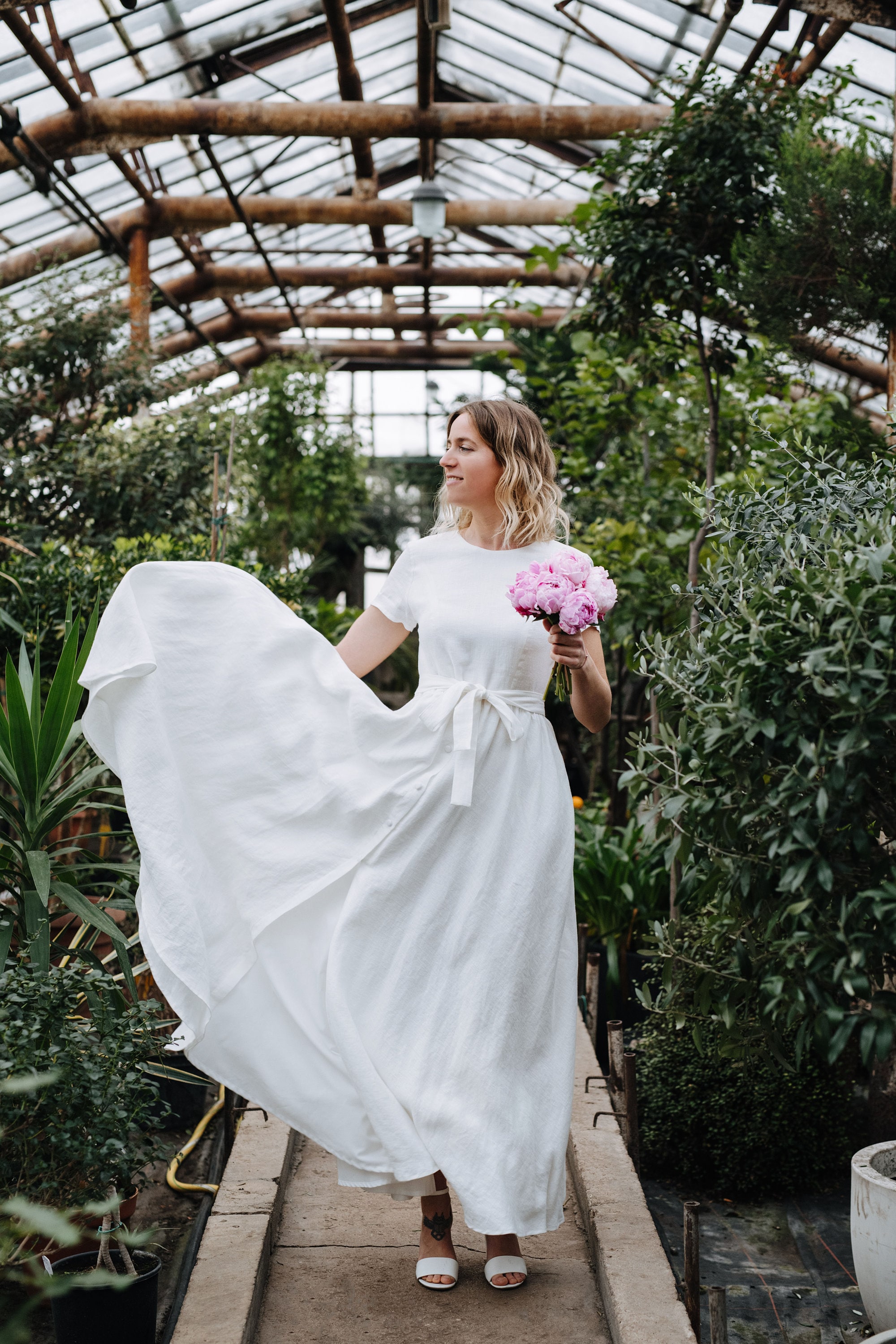 Abito Helena, Abito da sposa in lino, Abito da sposa in lino, Abito in lino Boho, Abito lungo in lino, Abito in lino posteriore a V, Abito da sposa a