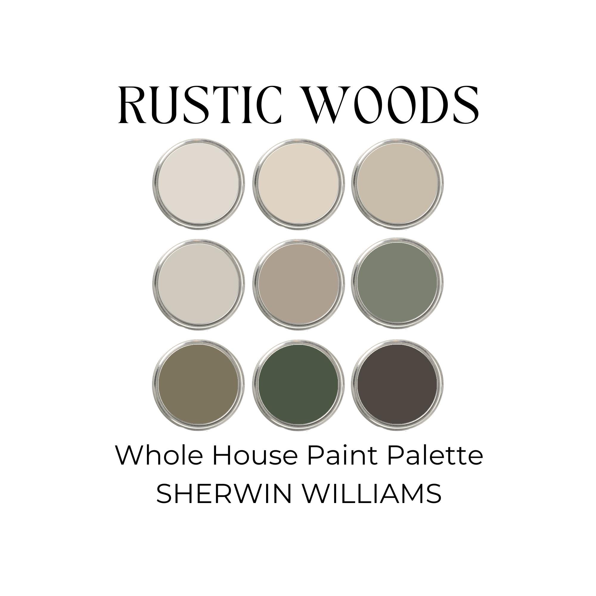 Palette di colori Rustic Woods di Sherwin Williams, Sherwin Williams Green, tavolozza di colori Natural Linen, tavolozza di colori Greige, colori Mood