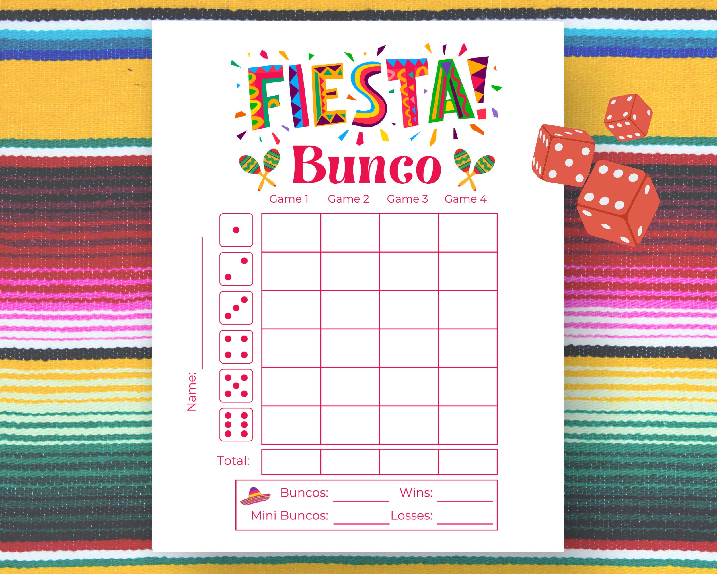 Fogli segnapunti Fiesta Bunco, Schede segnapunti May Bunco, Gioco Fiesta Bunco, Carte Bunco Babe, Festa May Bunco, Dadi Cinco de Mayo Bunco Night,