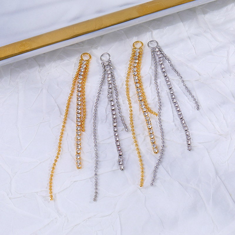 10pz+micro orecchini in zircone intarsiato, orecchini con nappe, 66 x 4 mm, orecchini filettati, orecchini in oro genuino, orecchini semplici fornitur