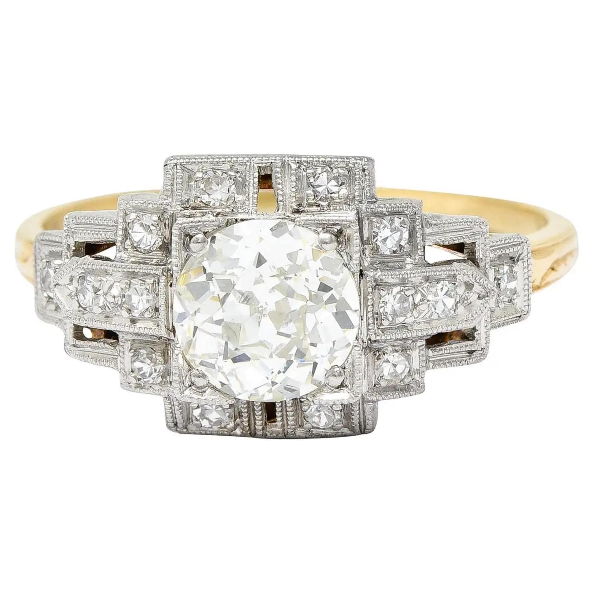 Anello Art Déco con alone di diamanti, stile vintage, anello di fidanzamento Art Déco a grappolo, anello antico edoardiano Art Déco, anello unico in f