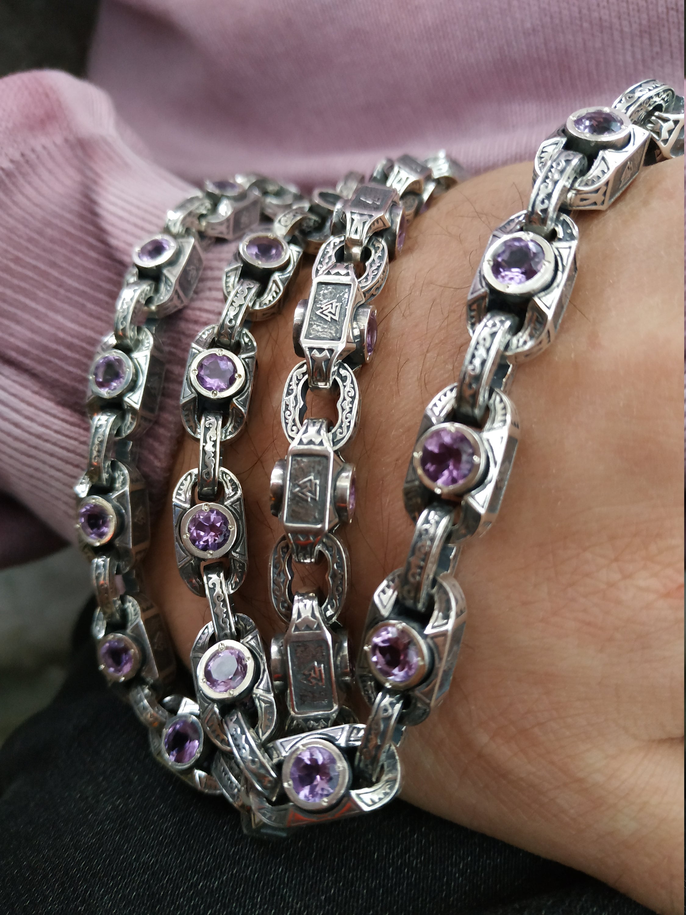 Collana da uomo in argento sterling; catena in argento da uomo; collana in argento sterling 925; collana a catena da uomo; collana da uomo con pietre;