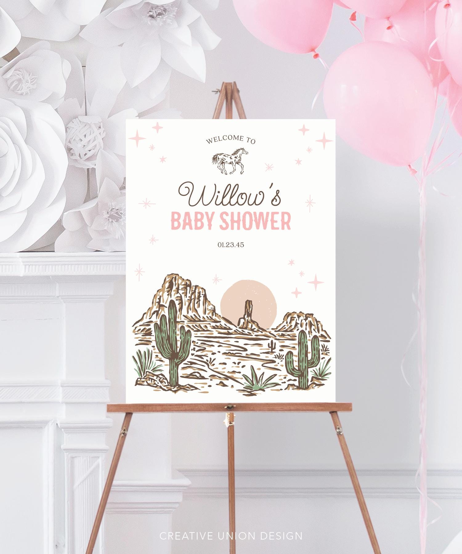 Modello di cartello di benvenuto per baby shower stile cowgirl western, baby shower di benvenuto per bambina, cartello per baby shower per bambina, ba