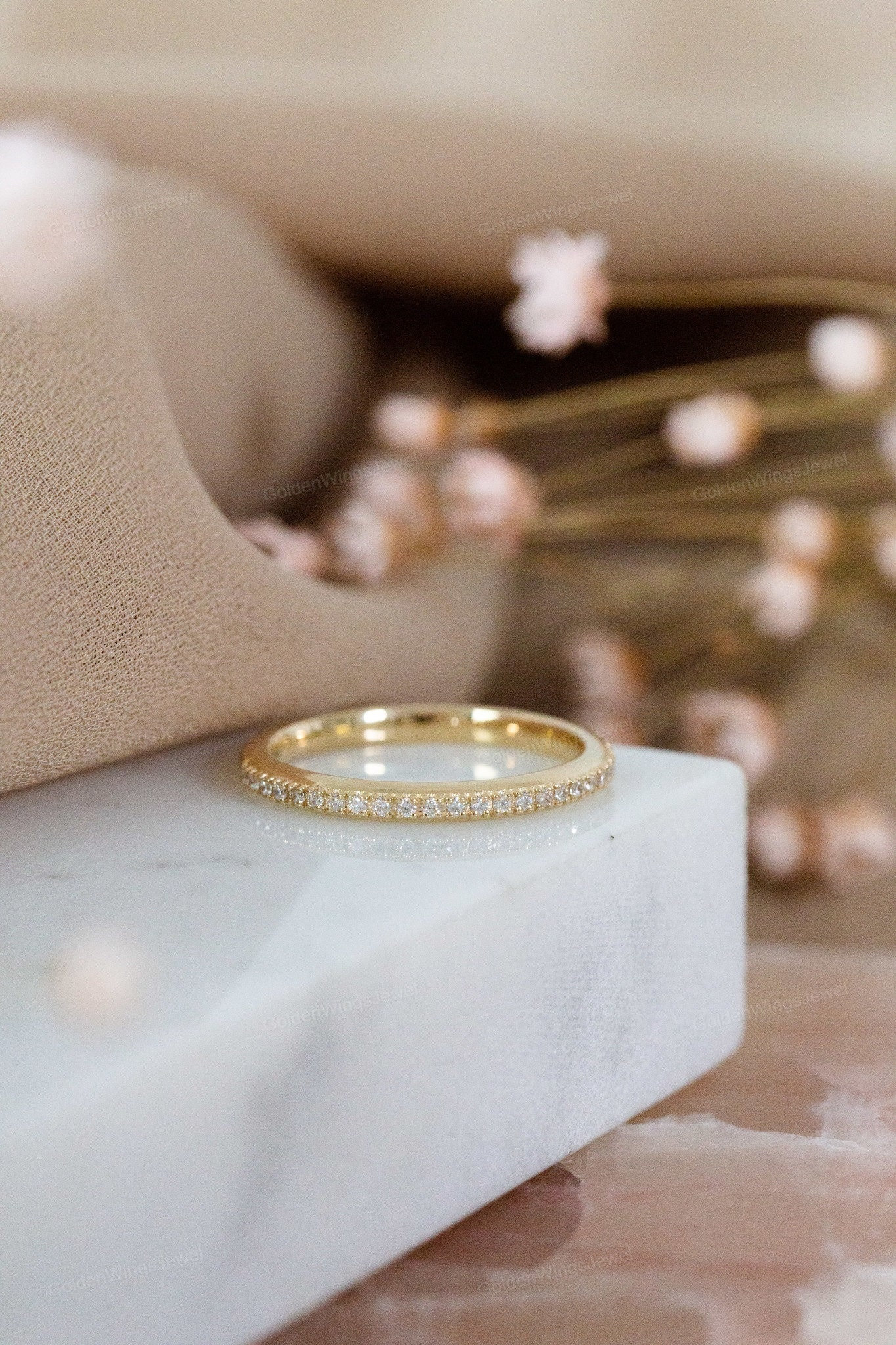 Fede nuziale con micro pavé di diamanti, anello mezza eternità impilabile in oro 14 carati da 1,8 mm, fede nuziale con moissanite e diamanti, fede nuz
